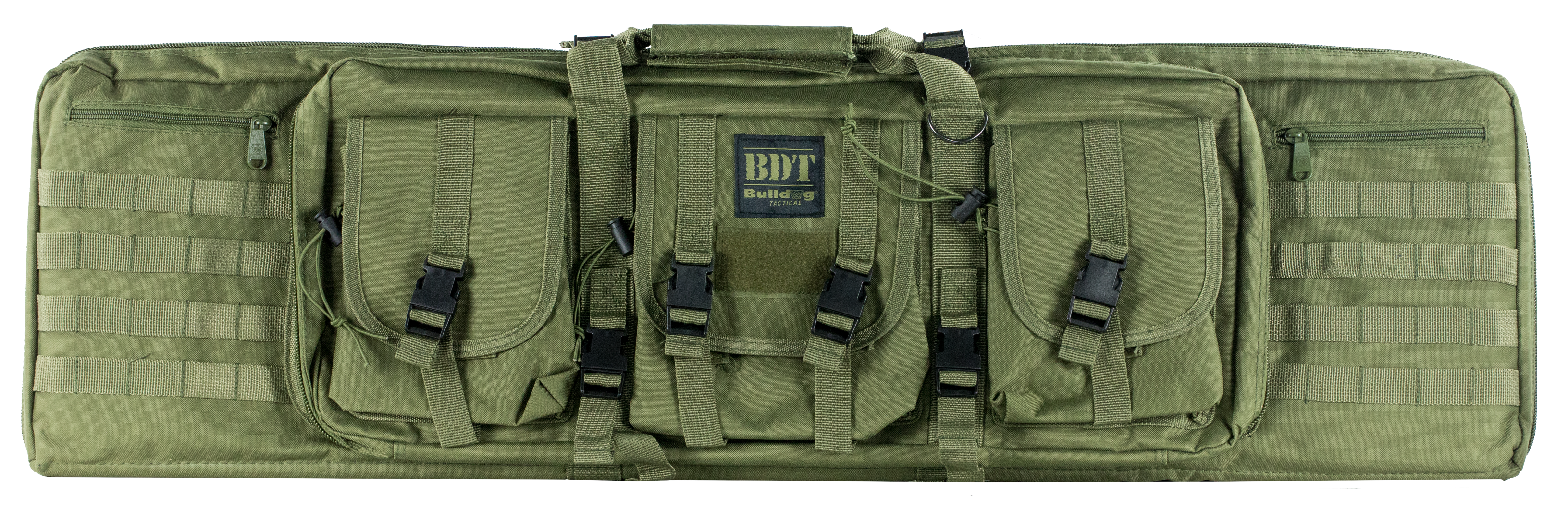 Bulldog BDT6037G BDT Tactical Double Rifle Case made of Nylon with Green Finish 3 Accessory Pockets, Deluxe Padded Backstraps Lockable Zippers & Padded Internal Divider 13" H x 37" W x 4" D Interior Dimensions