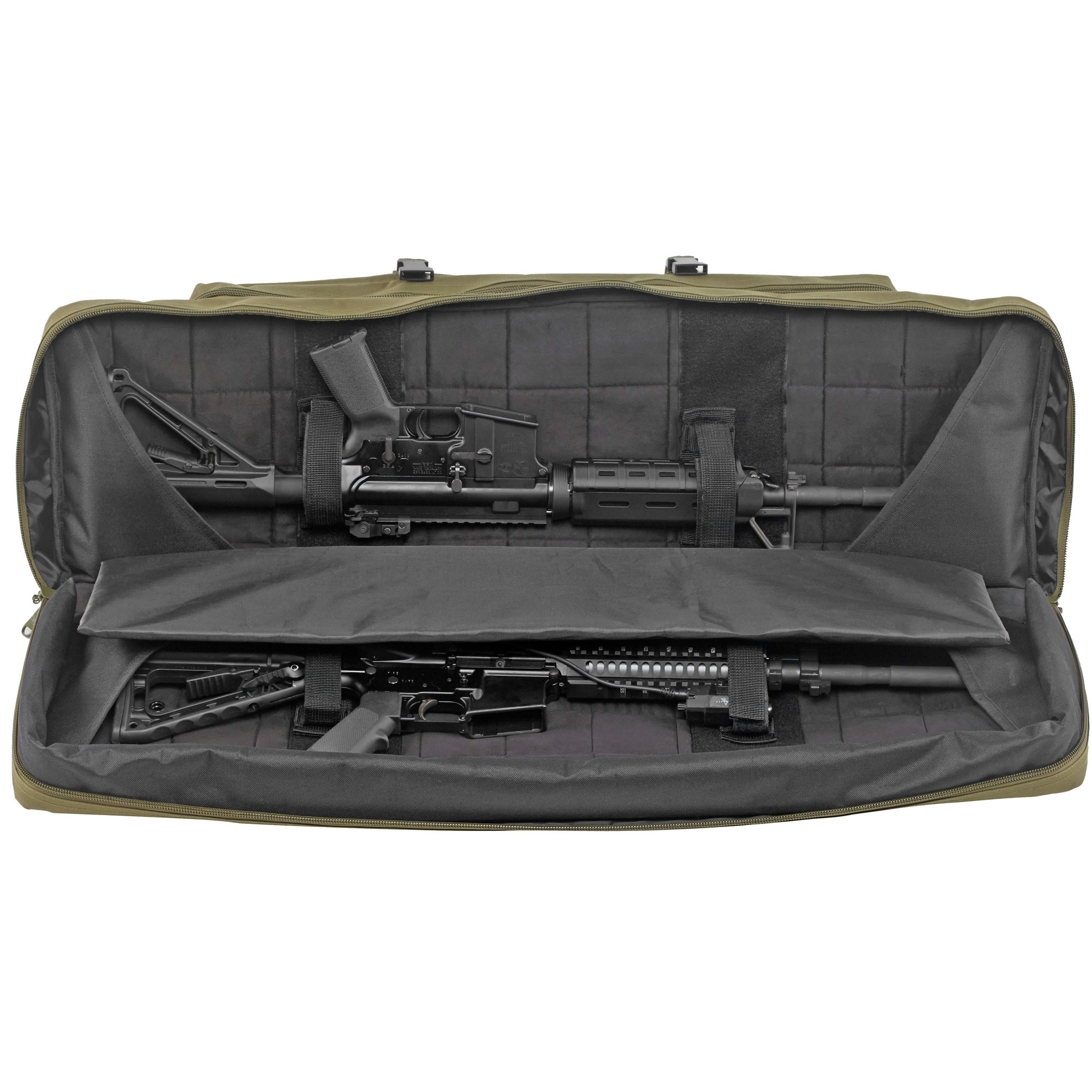 Bulldog BDT6037G BDT Tactical Double Rifle Case made of Nylon with Green Finish 3 Accessory Pockets, Deluxe Padded Backstraps Lockable Zippers & Padded Internal Divider 13" H x 37" W x 4" D Interior Dimensions