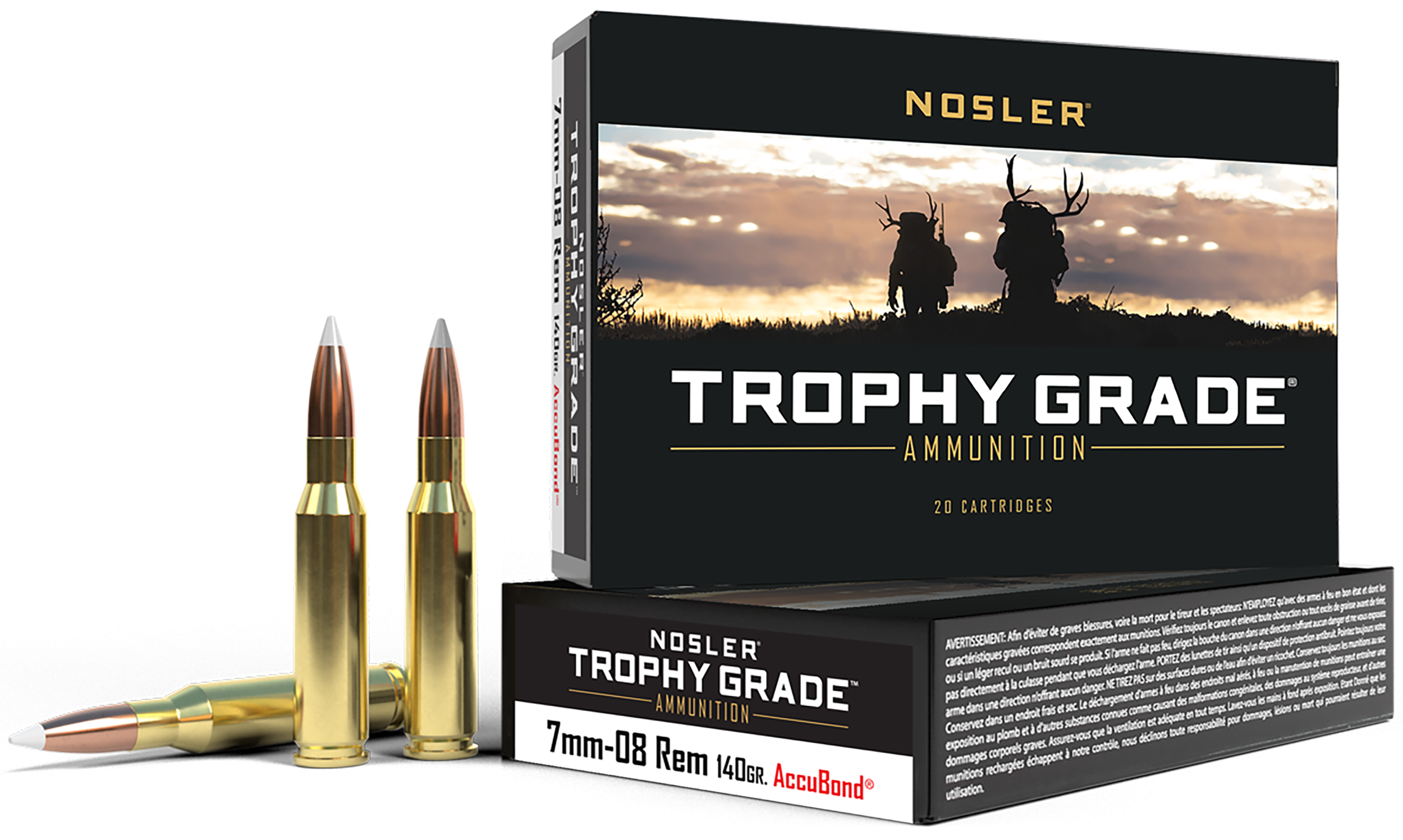 Nosler Trophy Grade Ammunition 7mm-08 Remington 140 Grain AccuBond 20RD