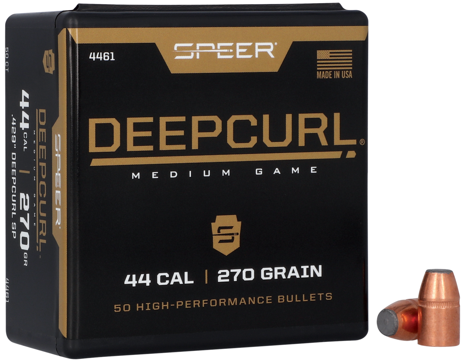 Speer DeepCurl Bullets 44 Caliber (429 Diameter) 270 Grain Bonded Jacketed Soft Point Box of 50