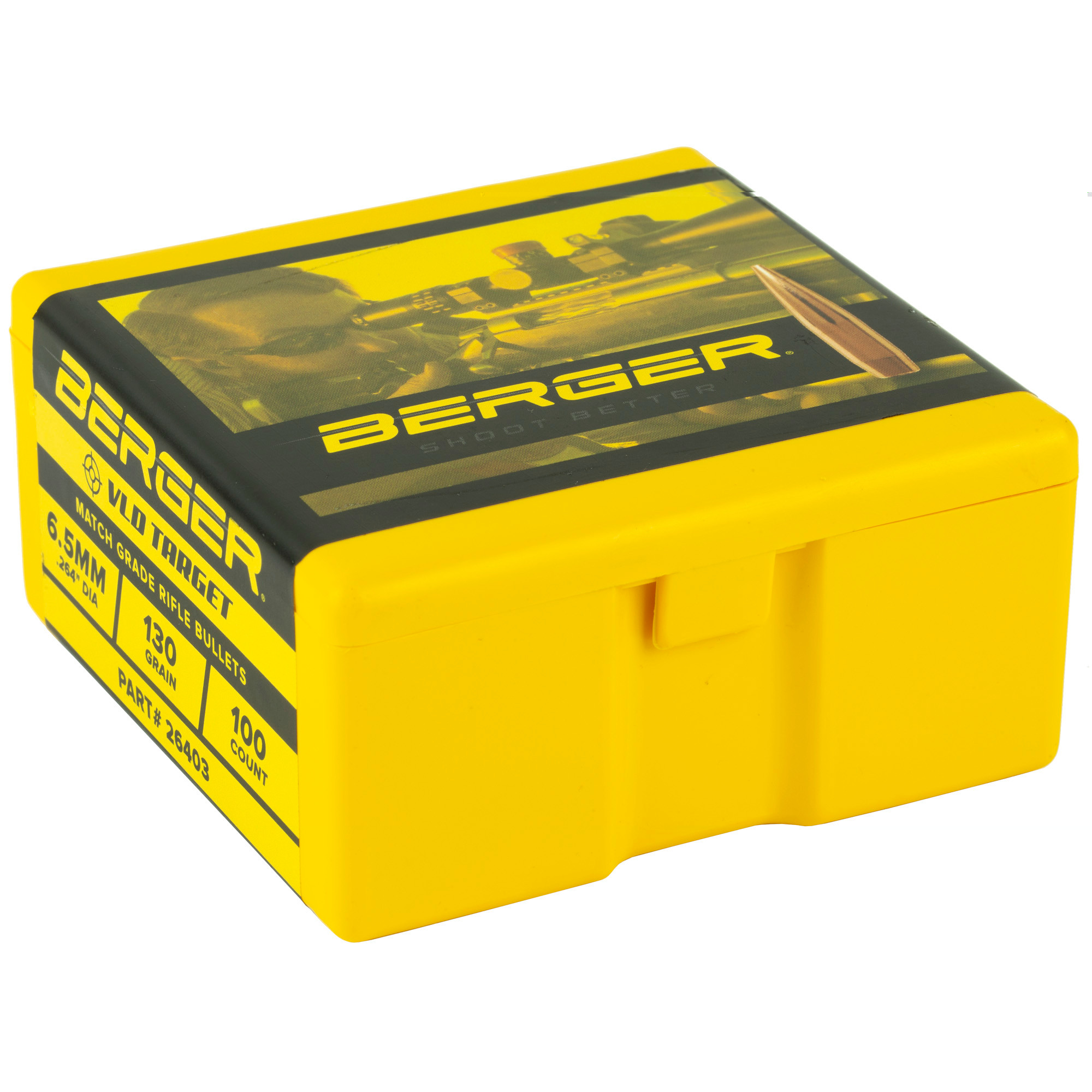 Berger Target Bullets 264 Caliber, 6.5mm (264 Diameter) 130 Grain VLD Hollow Point Boat Tail Box of 100