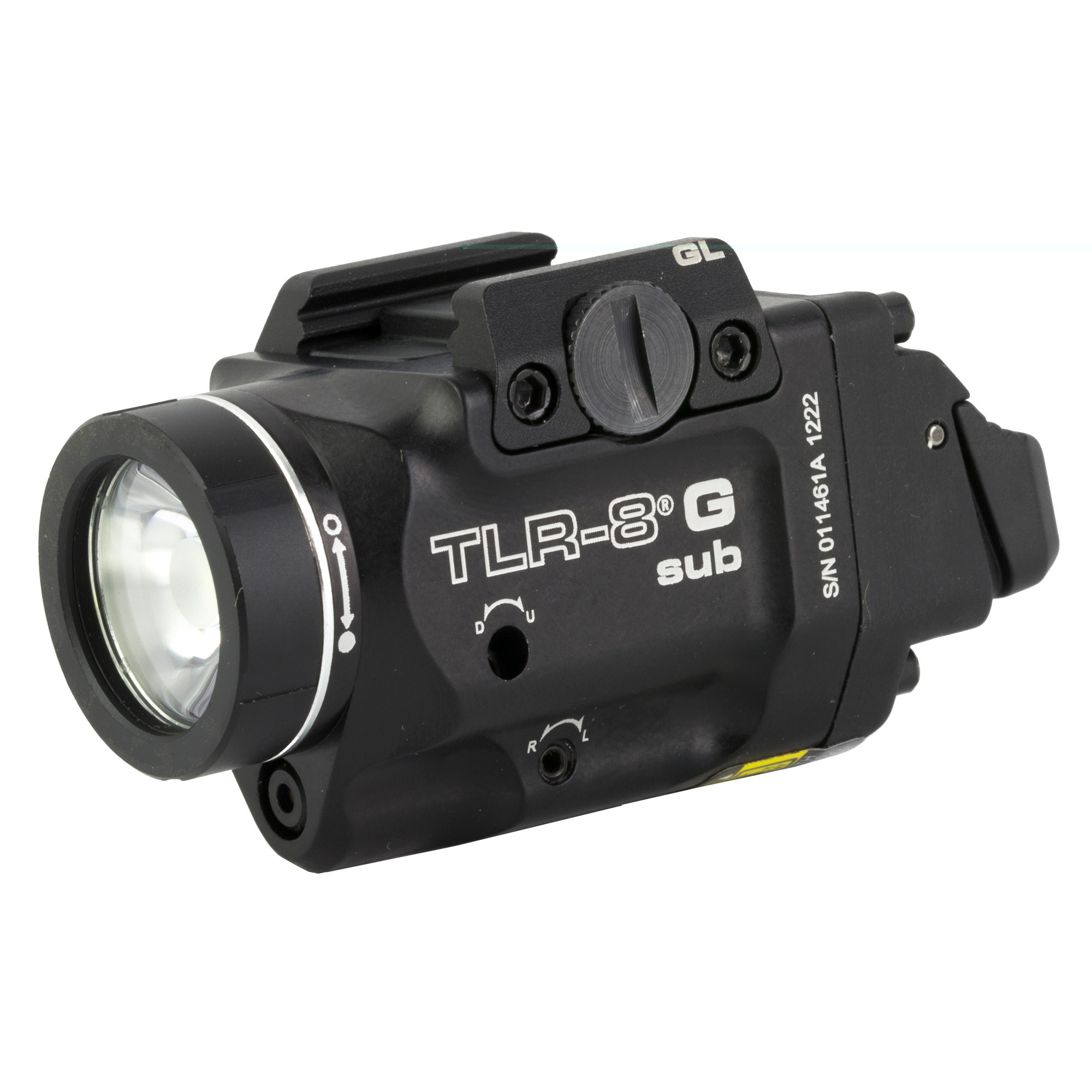 Streamlight 69431 TLR-8 Sub w/Laser Green Laser 500 Lumens 640-660nM Wavelength, Black 141 Meters Beam Distance, Fits Glock 43x/43x w/Rail/48/48x w/Rail Handgun Rail Clamp Mount