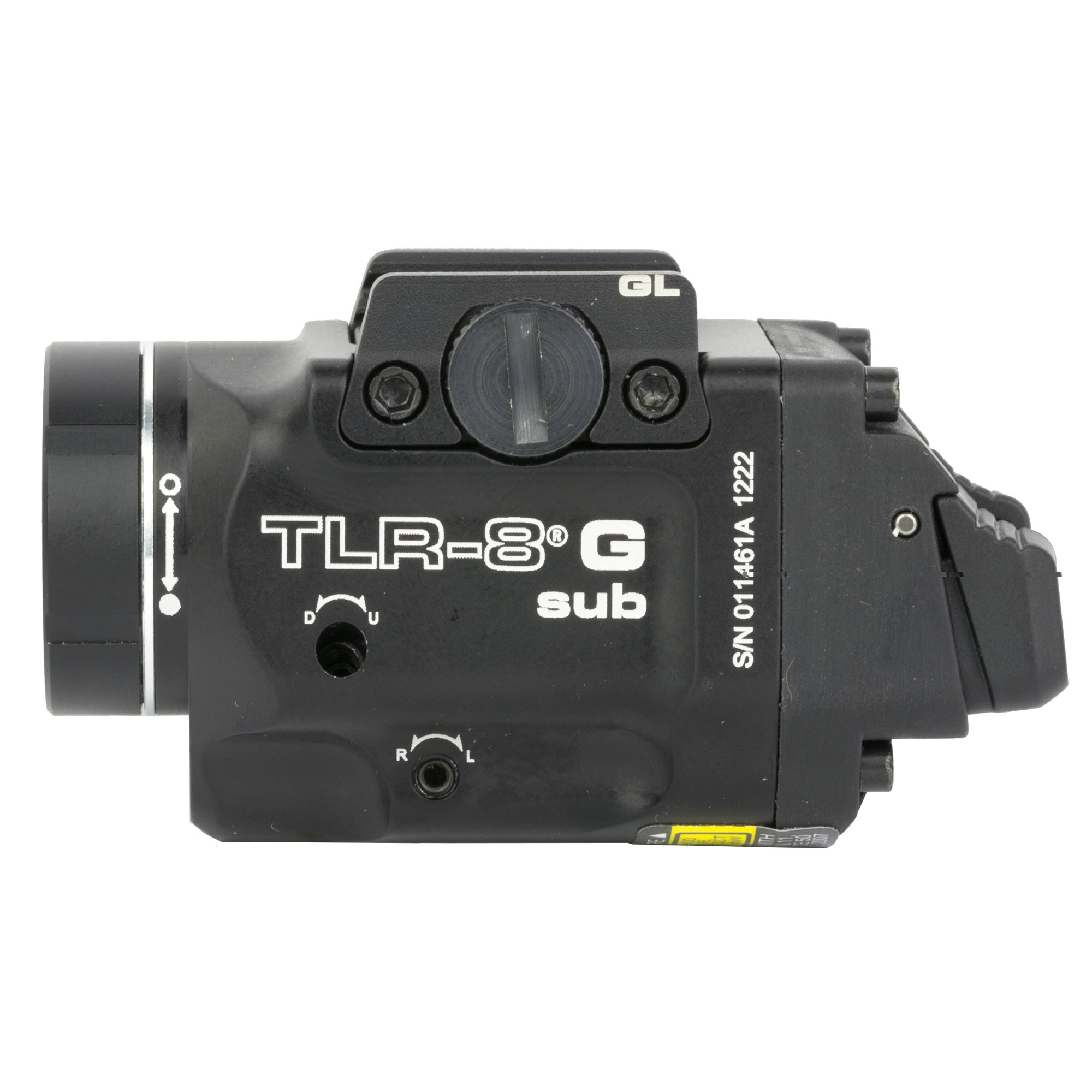 Streamlight 69431 TLR-8 Sub w/Laser Green Laser 500 Lumens 640-660nM Wavelength, Black 141 Meters Beam Distance, Fits Glock 43x/43x w/Rail/48/48x w/Rail Handgun Rail Clamp Mount