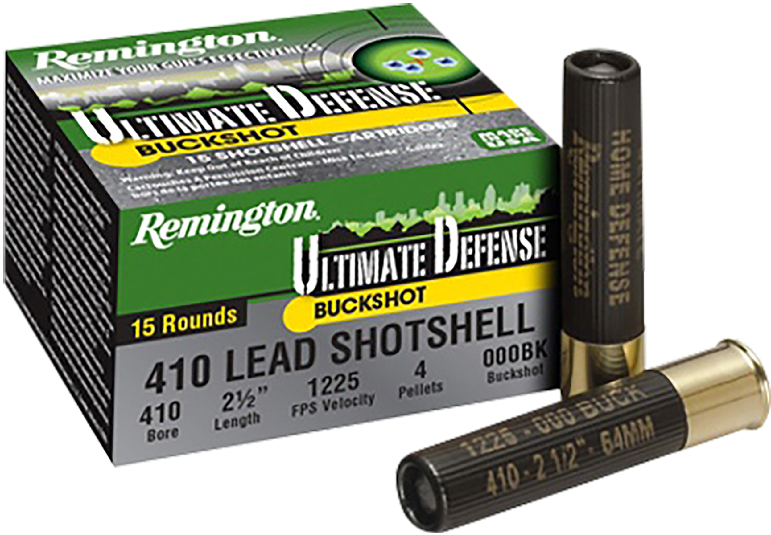 Remington HD Ultimate Defense Ammunition 410 Bore 2-1/2" 000 Buckshot 4 Pellets Box of 15