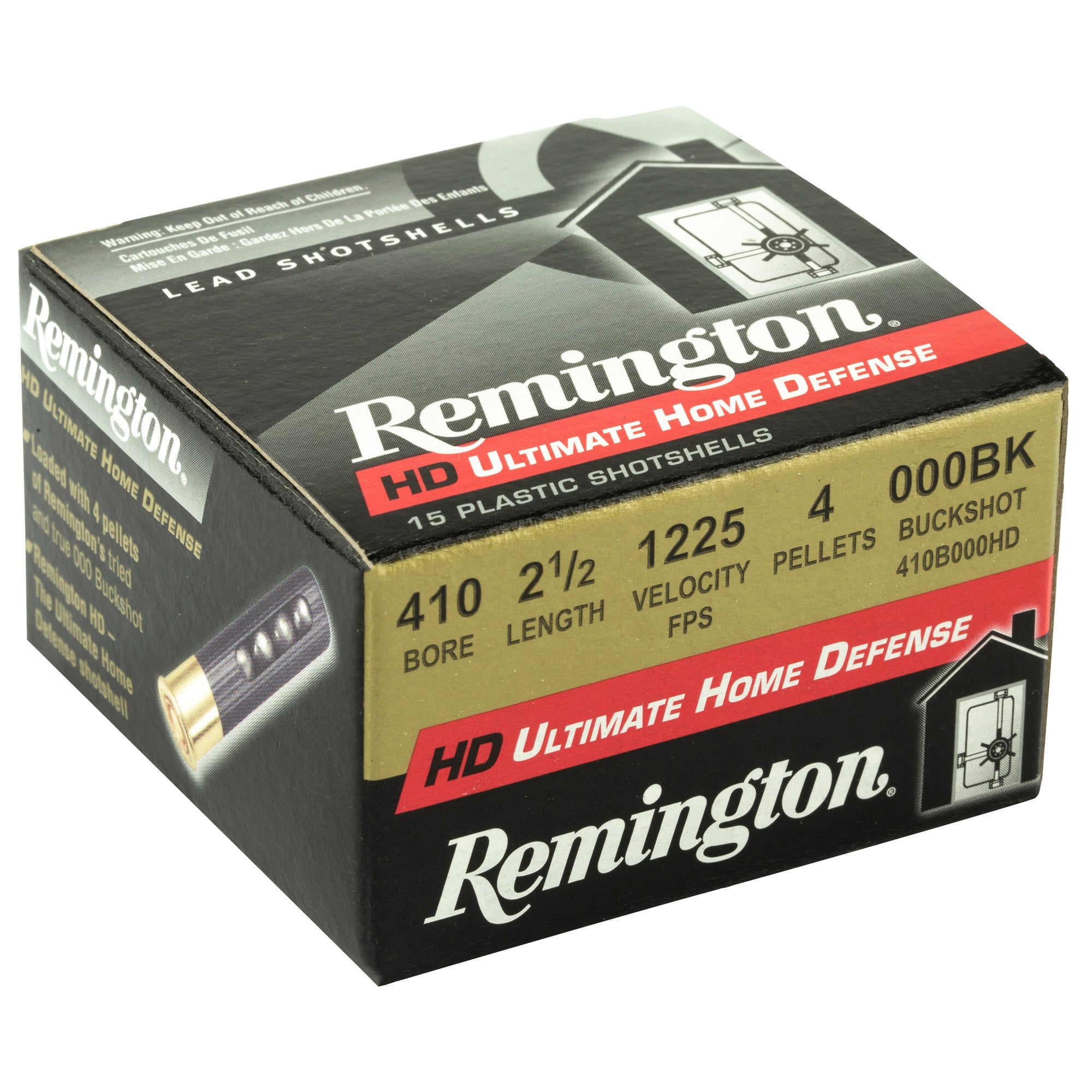Remington HD Ultimate Defense Ammunition 410 Bore 2-1/2" 000 Buckshot 4 Pellets Box of 15