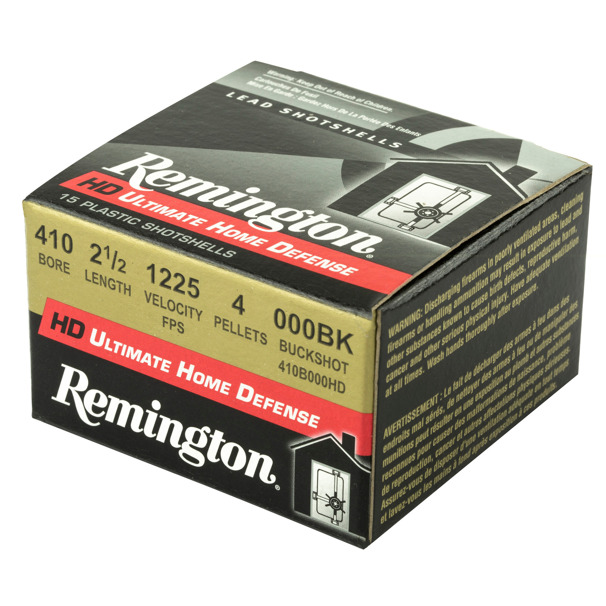 Remington HD Ultimate Defense Ammunition 410 Bore 2-1/2" 000 Buckshot 4 Pellets Box of 15