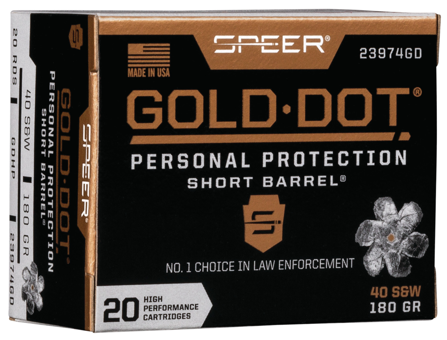 Speer Gold Dot Short Barrel Ammunition 40 S&W 180 Grain Jacketed Hollow Point 20RD