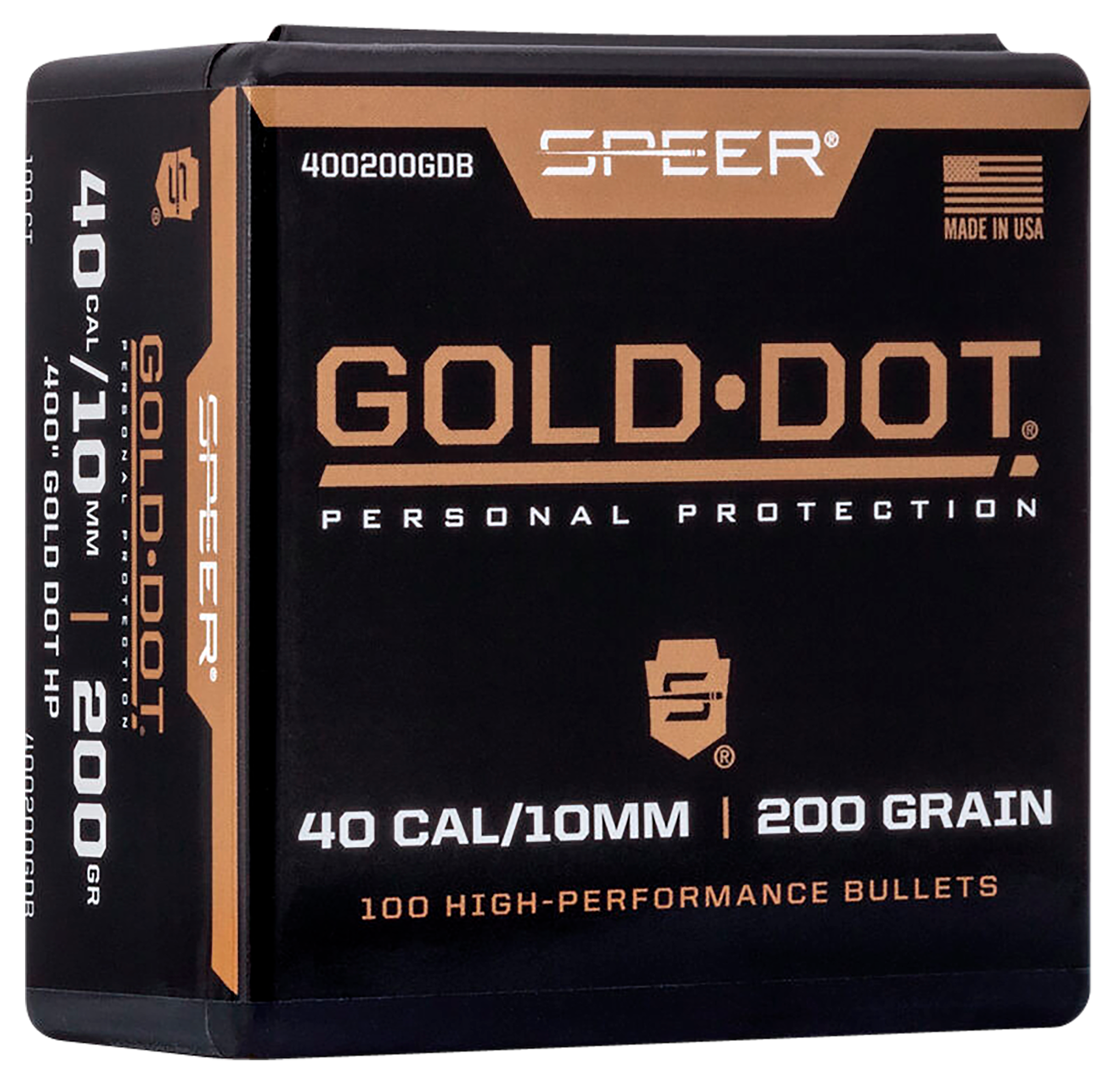 Speer Gold Dot Bullets 40 S&W, 10mm Auto (400 Diameter) 200 Grain Bonded Jacketed Hollow Point Box of 100
