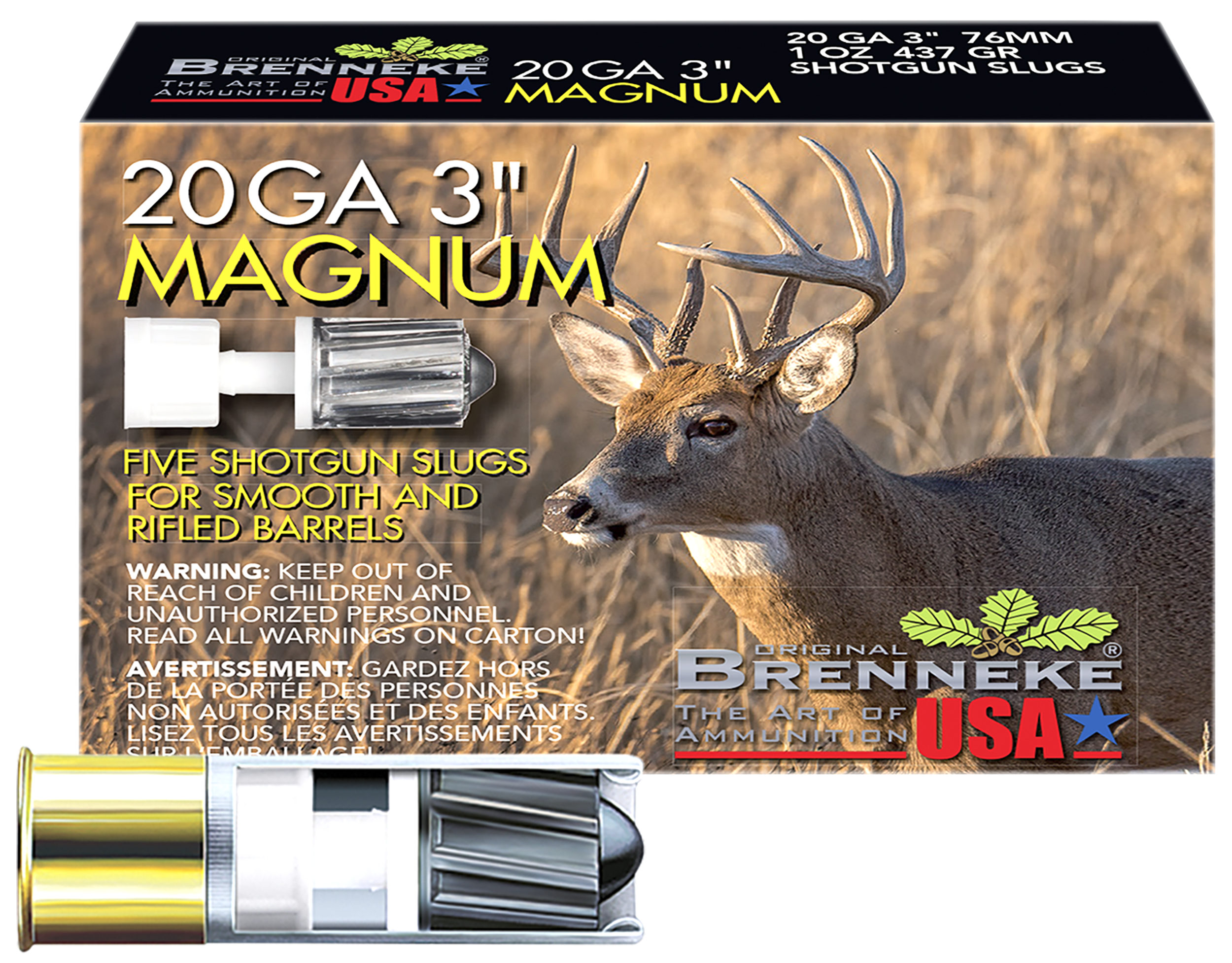 Brenneke SL203M Magnum Hunting 20 Gauge 3" 1 oz Slug Shot 5 Per Box/ 50 Cs