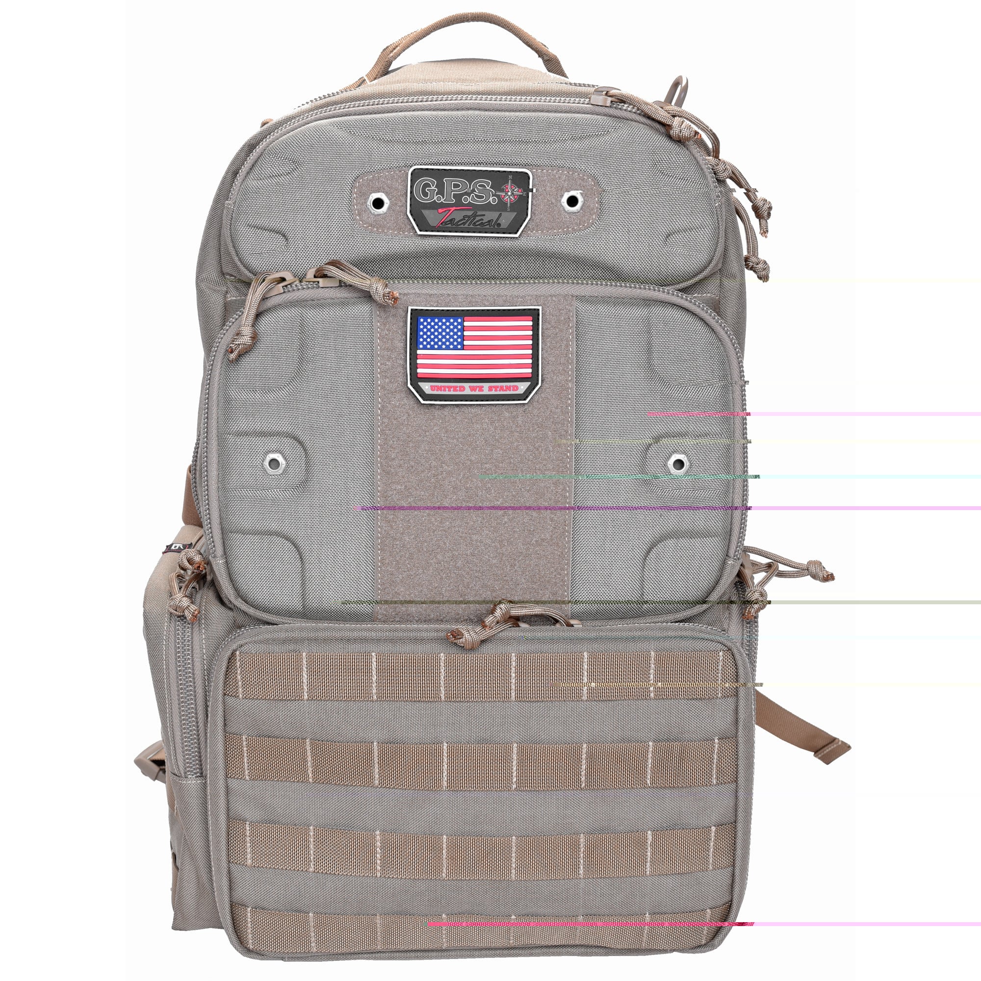 GPS Bags T1913BPT Tactical Backpack Tall Tan 1000D Polyester with Removable Pistol Storage, MOLLE Webbing & Lockable Zippers Holds 4 Handguns, Ammo & Accessories