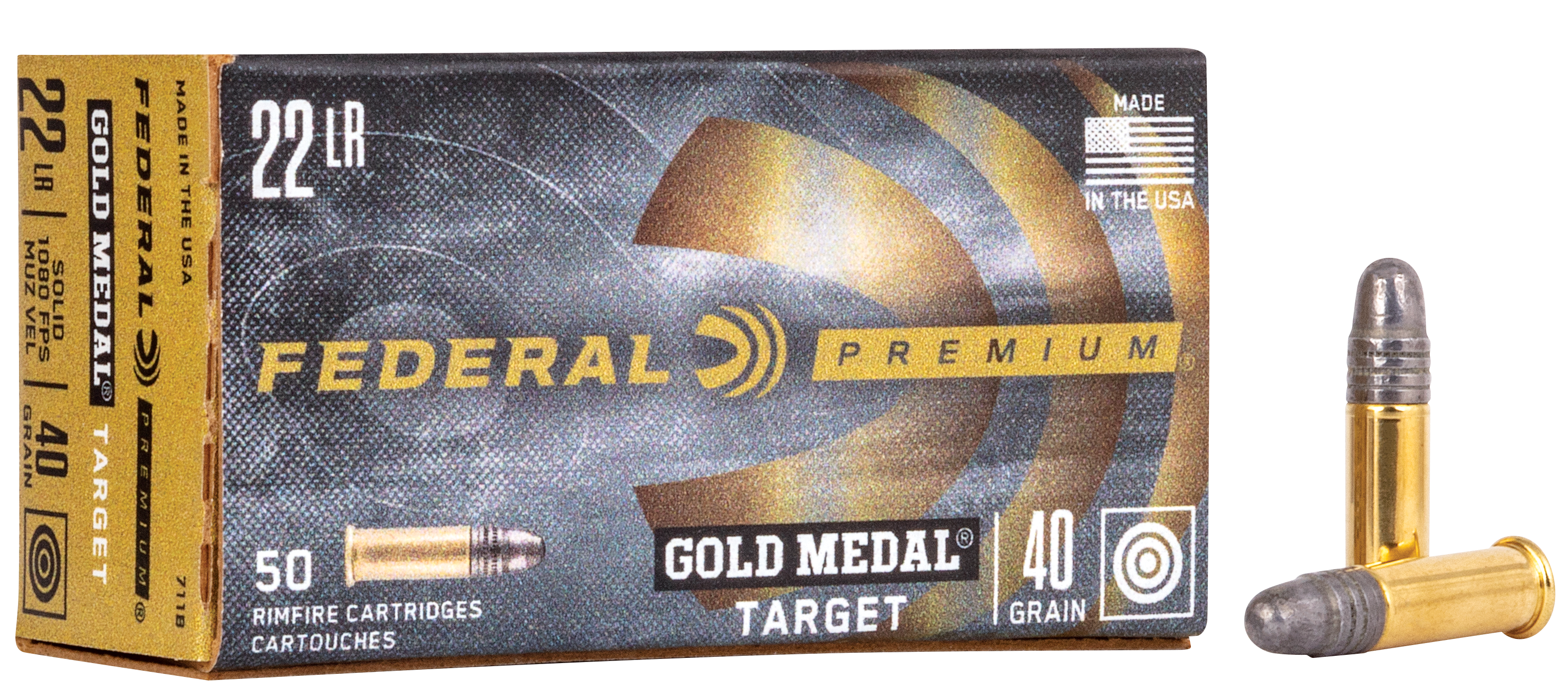 Federal 719 Premium Gold Medal 22 LR 40 gr 1200 fps Lead Round Nose (LRN) 50 Bx/100 Cs