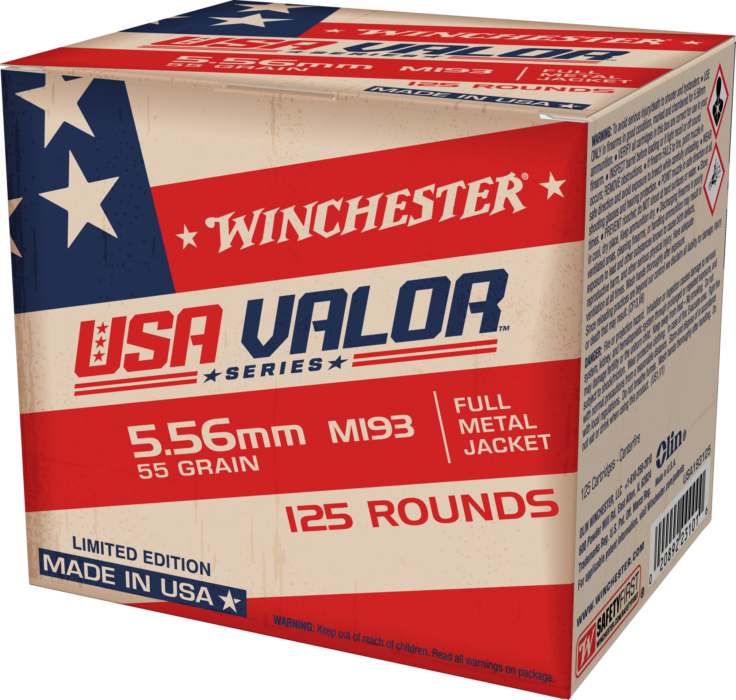 Winchester USA Valor Ammunition 5.56x45mm NATO 55 Grain M193 Full Metal Jacket