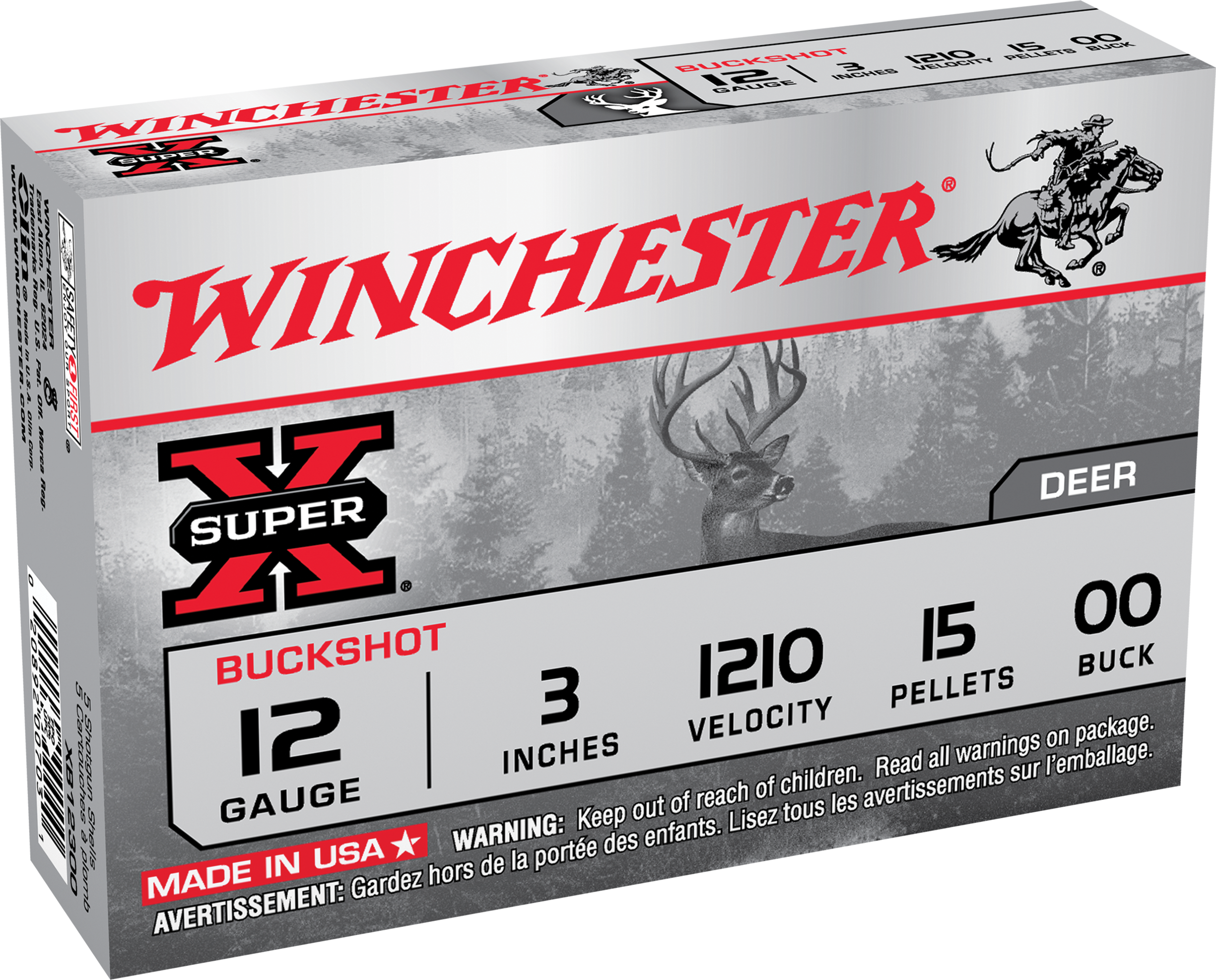Winchester Ammo XB12300 Super X12 Gauge 3" 15 Pellets 1210 fps 00 Buck Shot 5 Bx/50 Cs