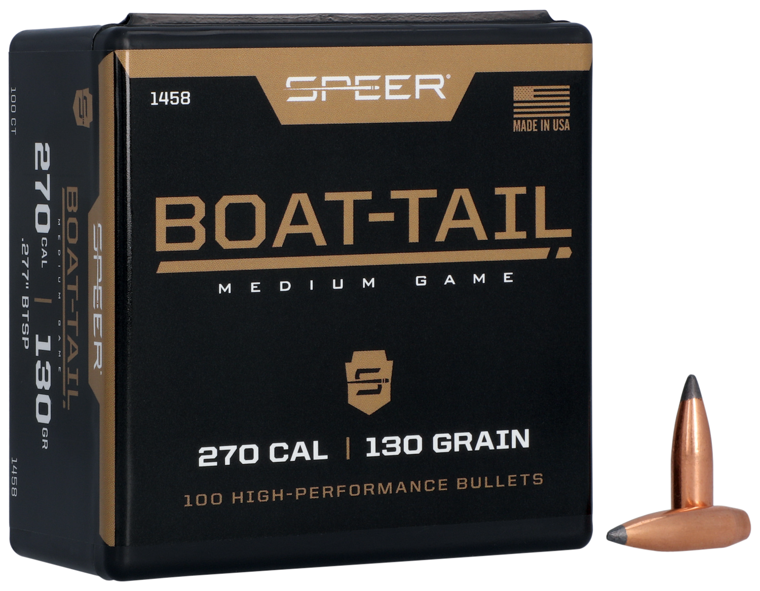 Speer Bullets 270 Caliber (277 Diameter) 130 Grain Spitzer Boat Tail Box of 100