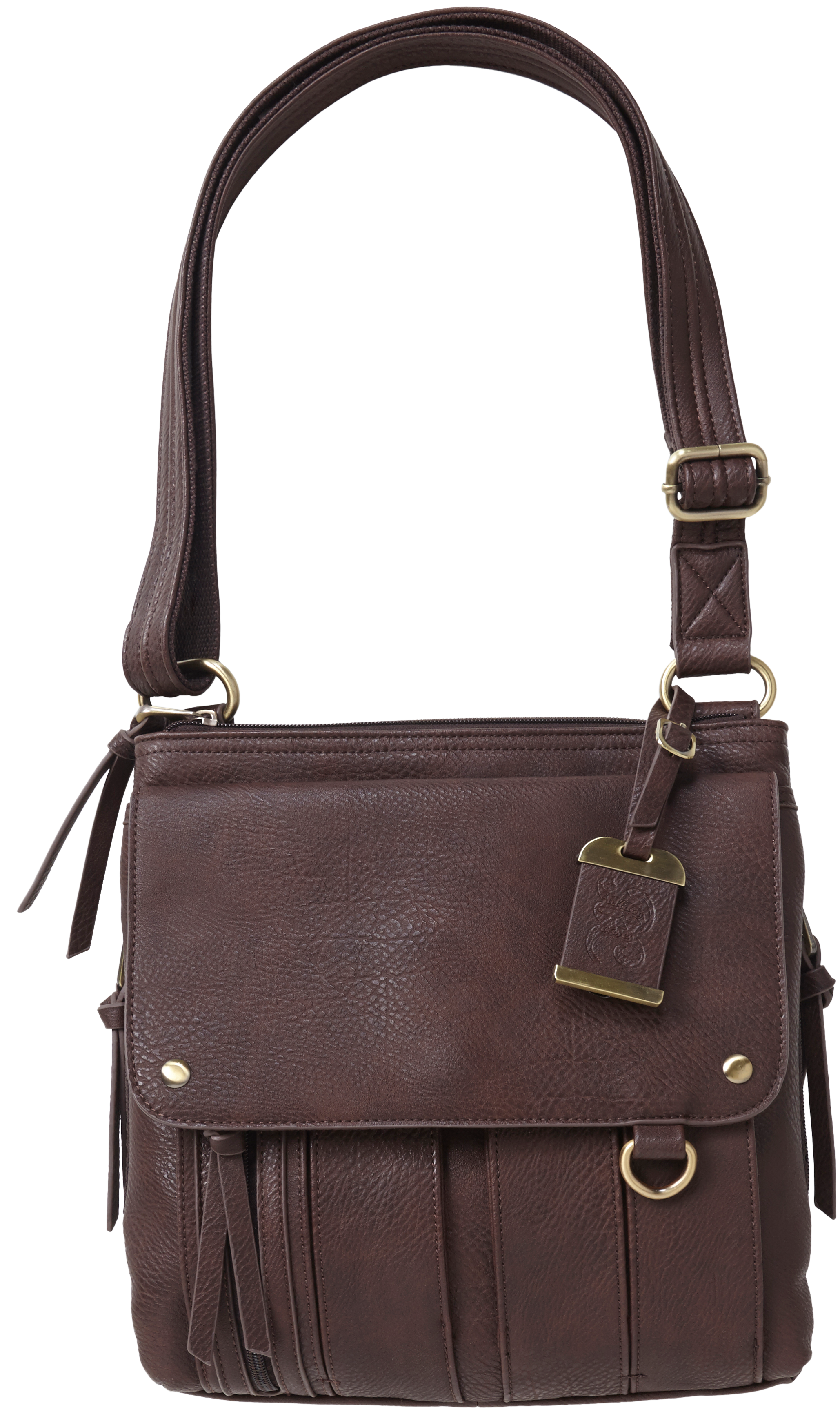 Bulldog Cross Body Purse with Holster Chocolate Brown, 11" x 11" x 2"