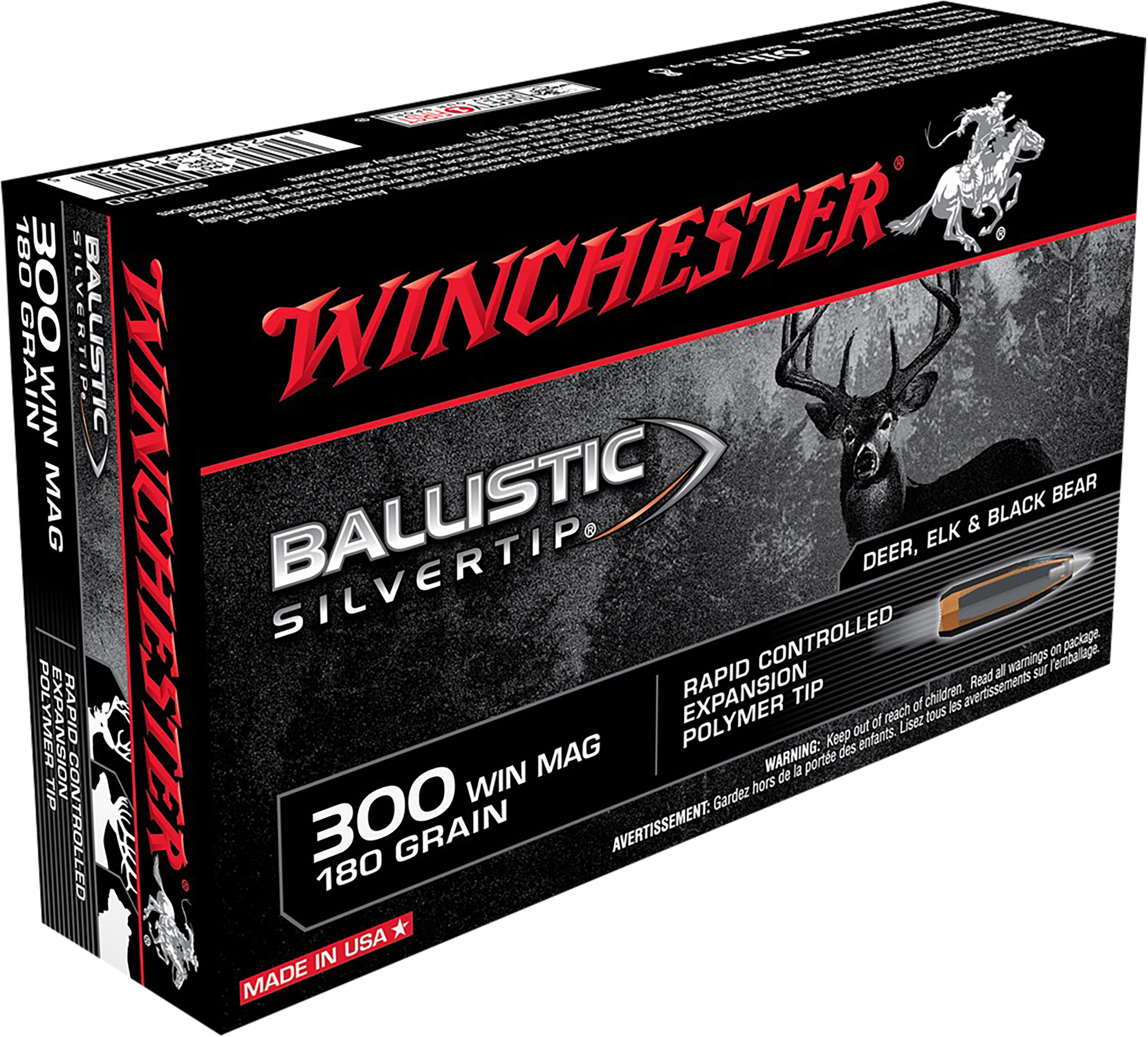 Winchester Ballistic Silvertip Ammunition 300 Winchester Magnum 180 Grain Rapid Controlled Expansion Polymer Tip 20RD