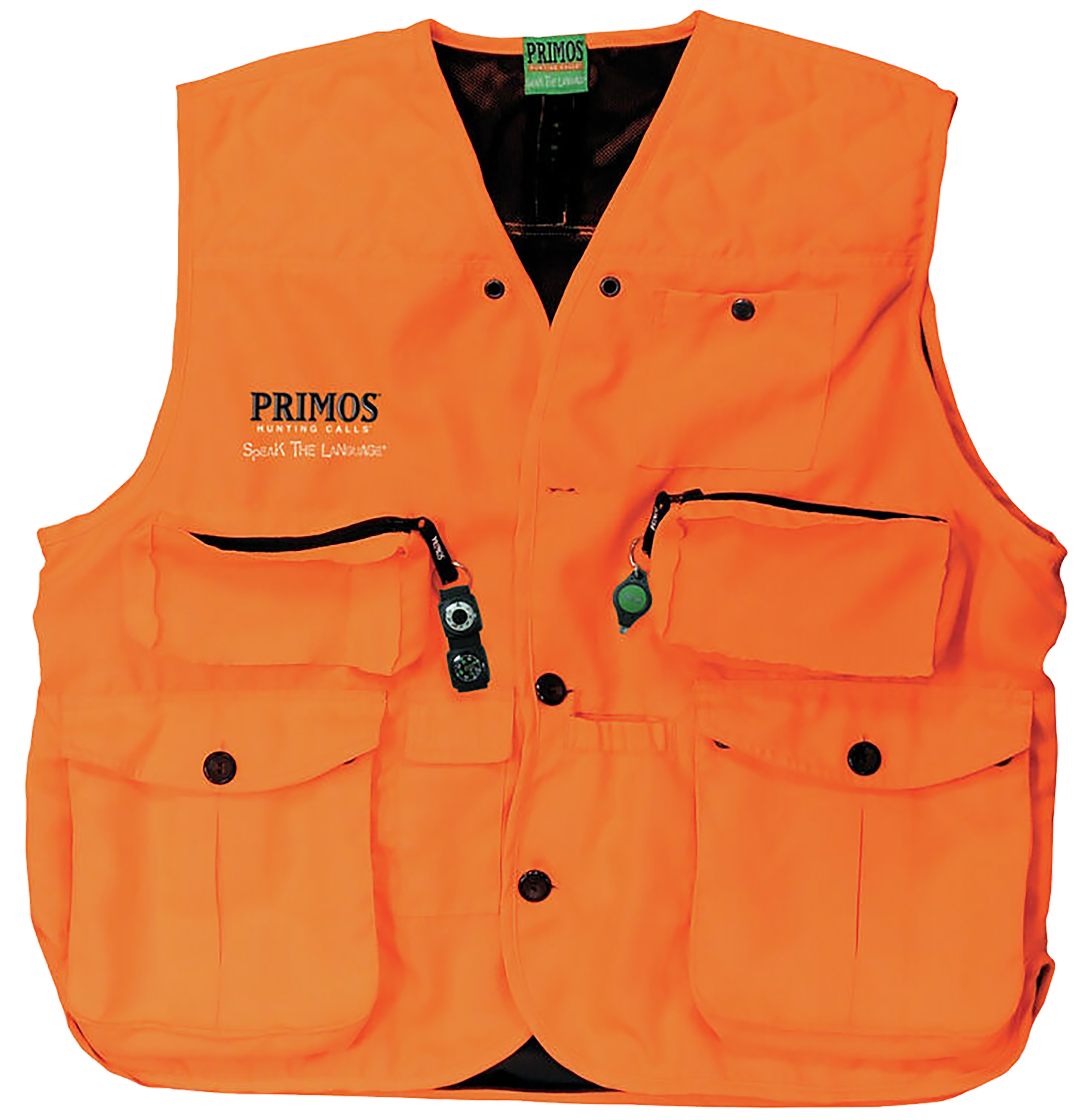 Primos 65702 Gunhunter's Hunting Vest Large Blaze Orange Features Compass & LED Light