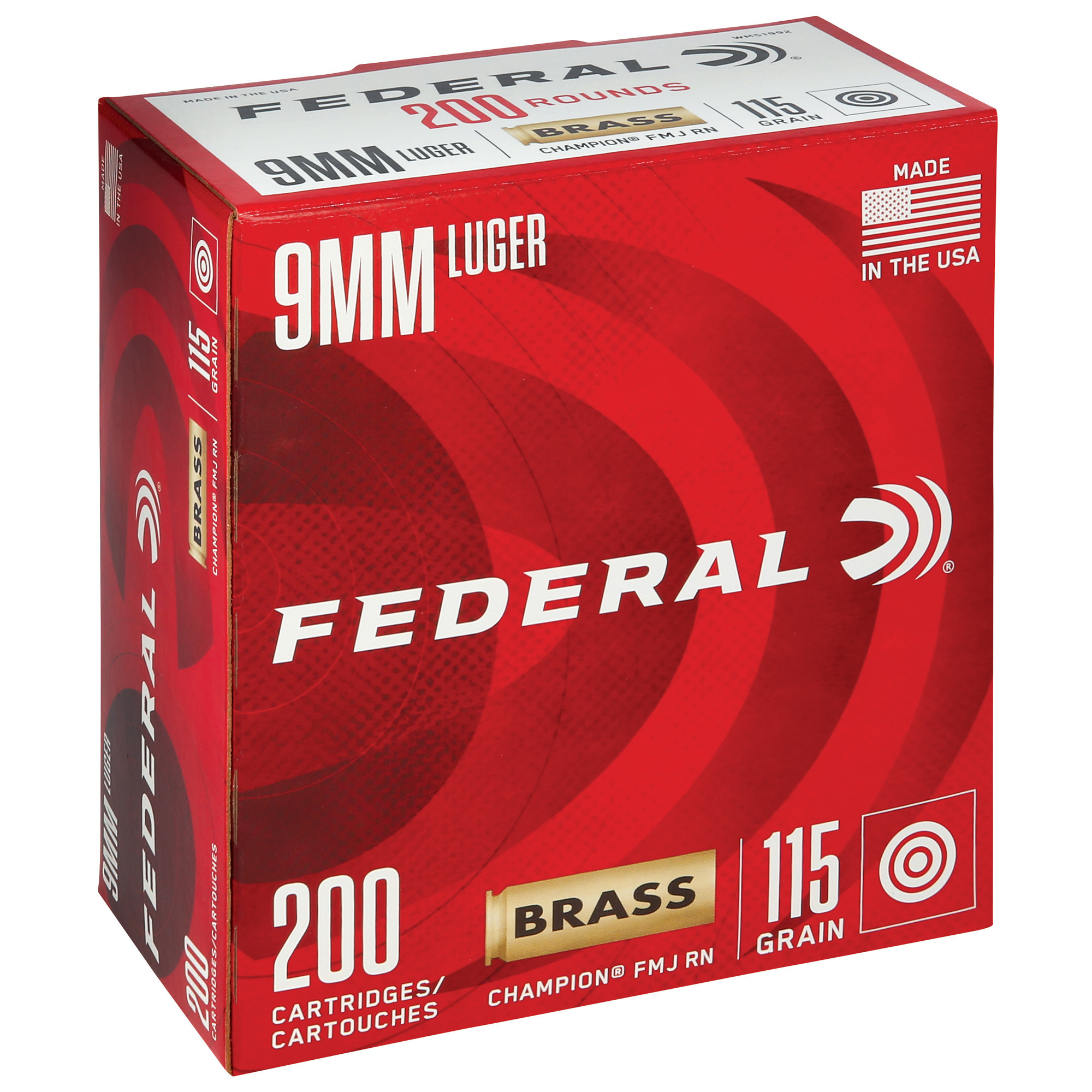 Federal WM51992 Champion Training 9mm Luger 115 gr FMJ200 Per Box/5 Cs