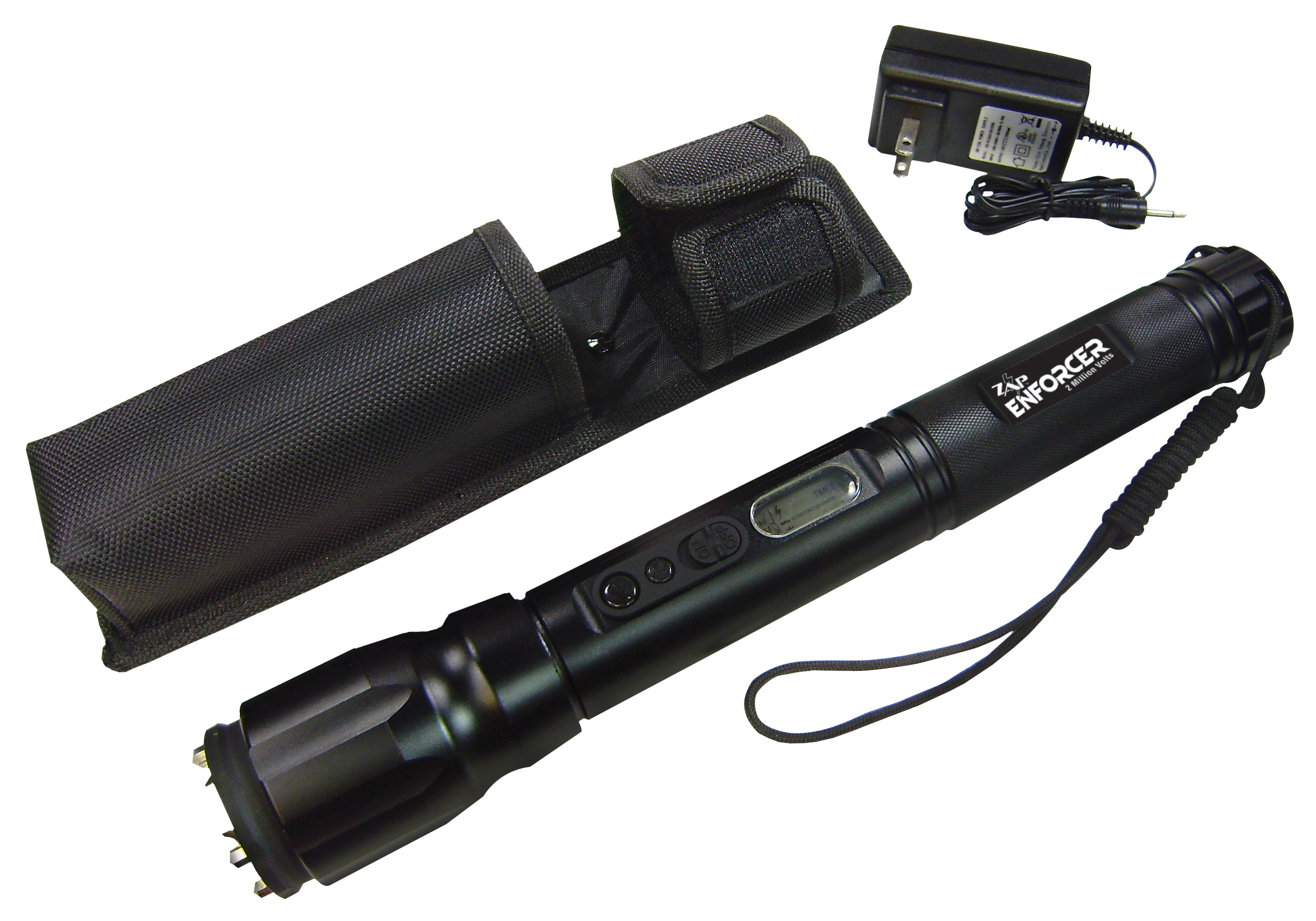 Zap Enforcer 2,000,000 Volt Stun Gun with LED Flashlight Rechargeable Ni-MH Battery Aluminum Black