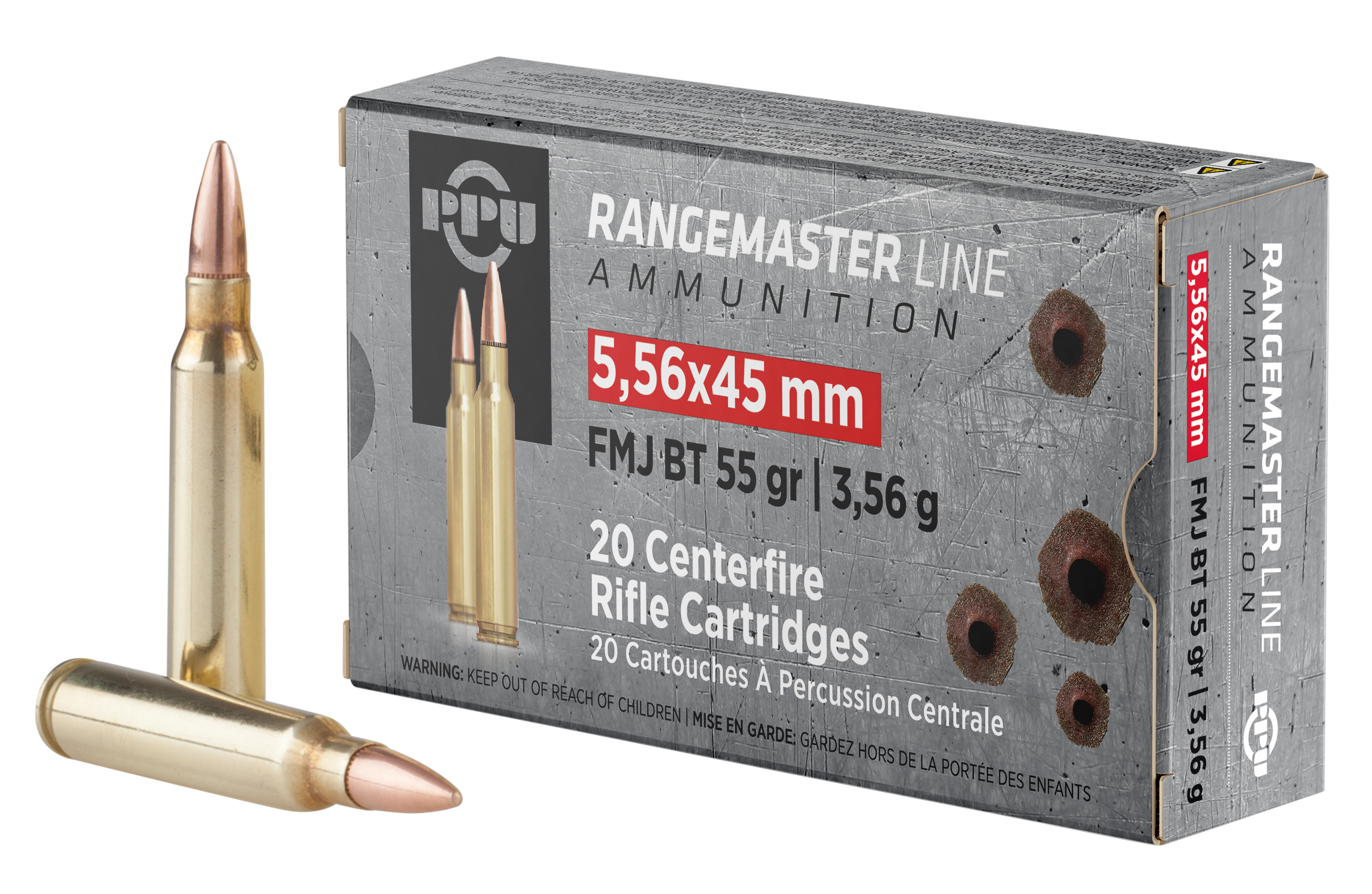 PPU PPRM5561 Rangemaster Rifle 5.56x45mm NATO 55 gr Full Metal Jacket Boat-Tail (FMJBT) 20 Per Box/ 50 Cs