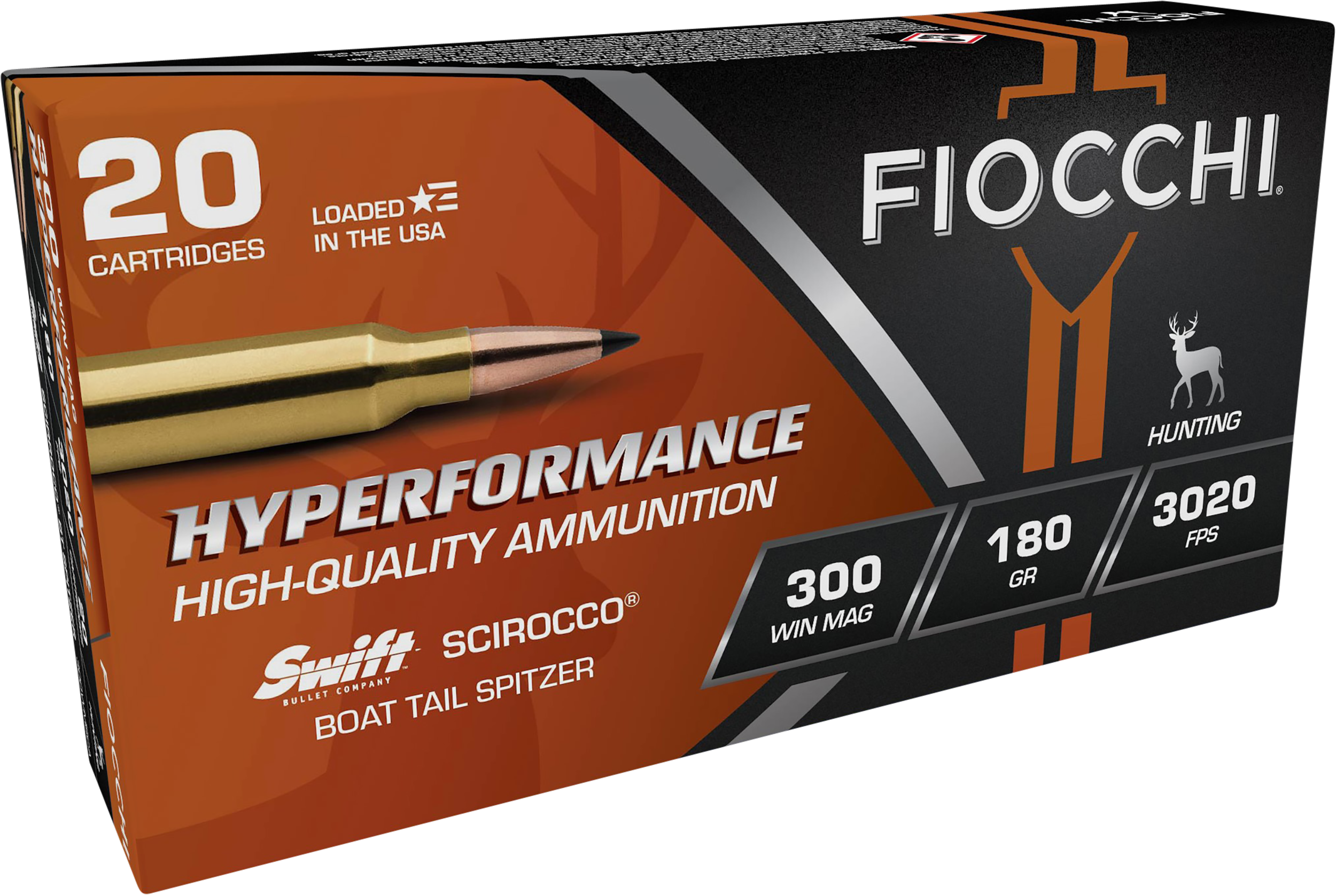 Fiocchi 300WMSCA Hyperformance Hunting 300 Win Mag 180 gr Swift Scirocco II Boat-Tail Spitzer 20 Per Box/ 10 Cs
