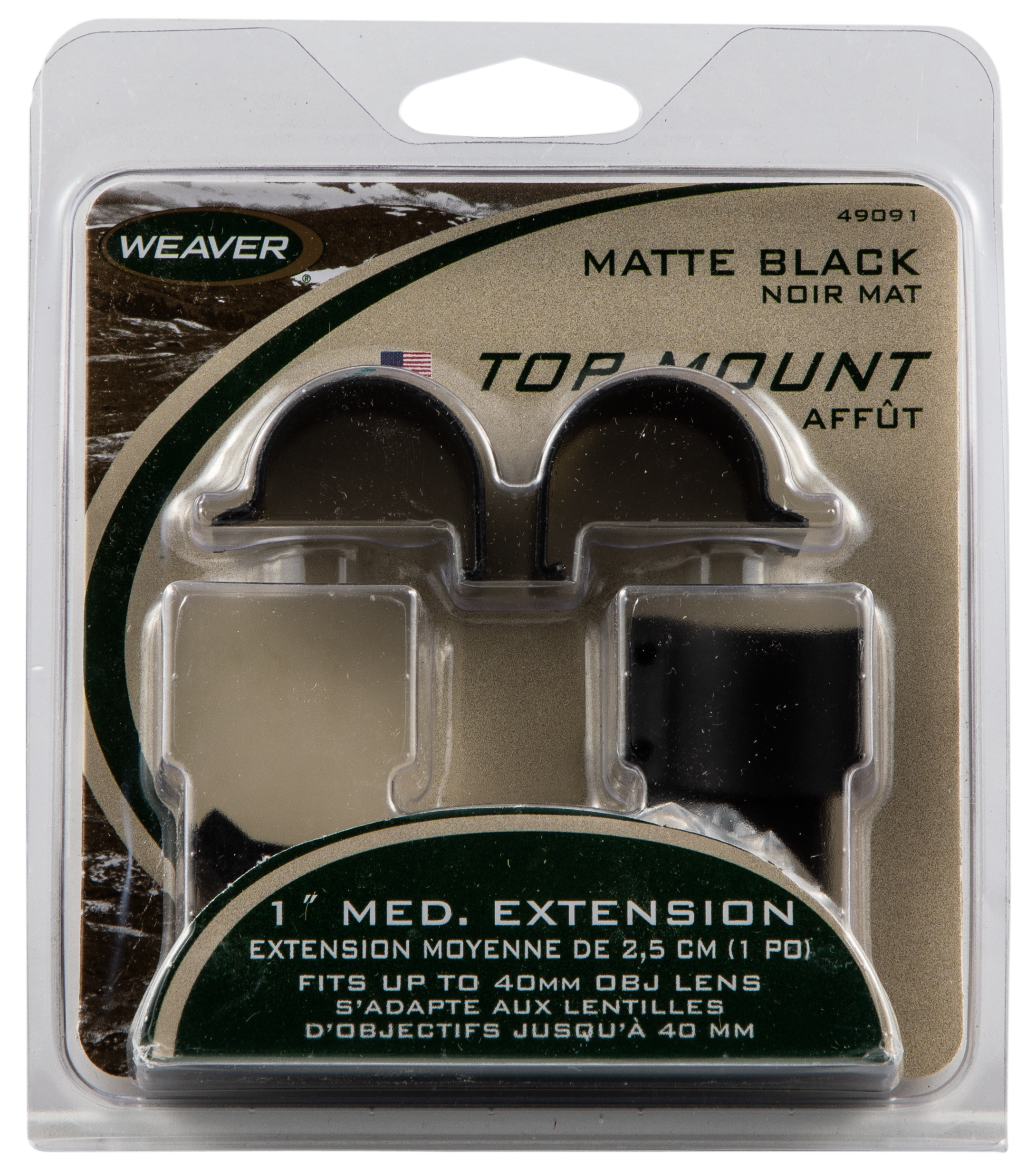 Weaver Detachable Top Mount 1" Rings Matte, Medium, 1 Extended Ring and 1 Standard Ring