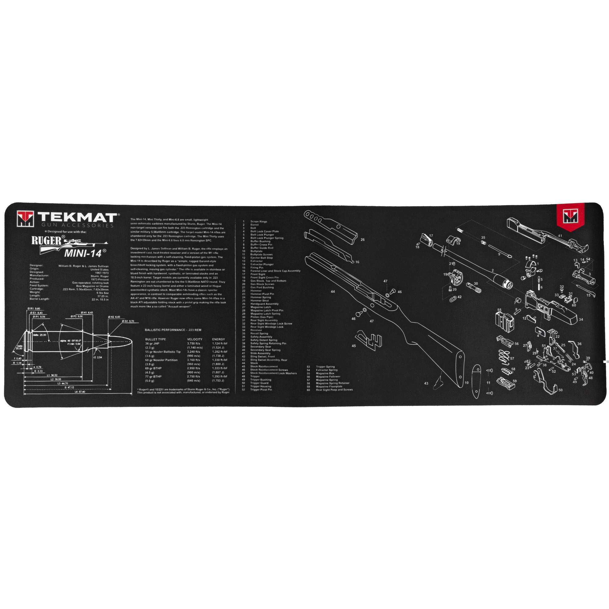 TekMat TEKR36MINI14 Original Cleaning Mat Ruger Mini 14 Parts Diagram 12" x 36"""