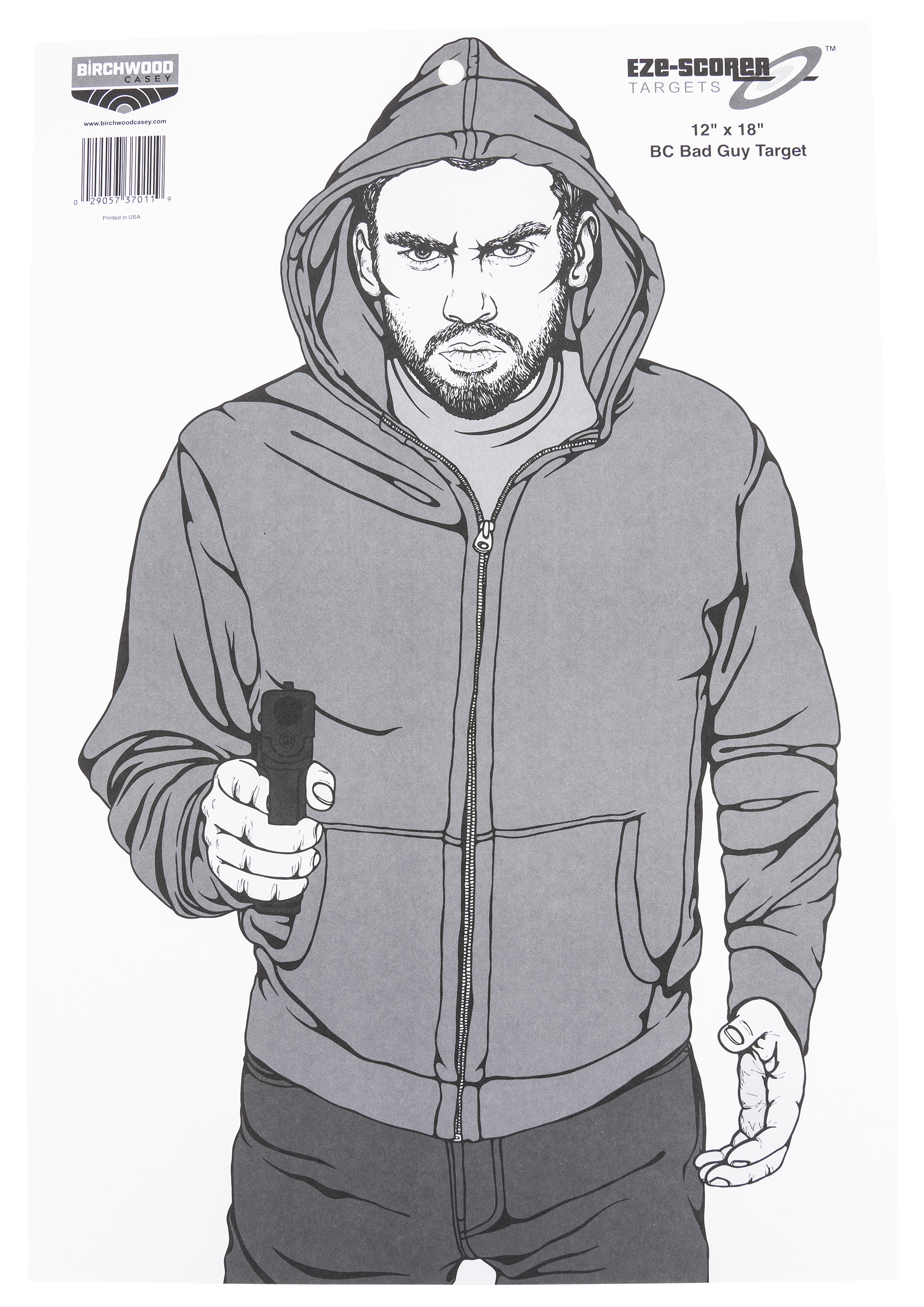 Birchwood Casey 37011 EZE-Scorer Bad Guy Silhouette Paper Pistol 12" x 18" Gray/White 100 Per Pkg