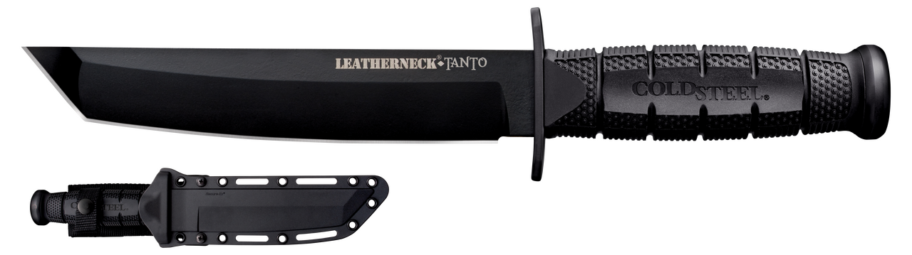 Cold Steel CS39LSFCT Leatherneck7" Fixed Plain Tanto Black Matte Powder Coat German D2 Steel Blade/Black Deep Checkered w/double Quillon Guard/ Griv-Ex Handle