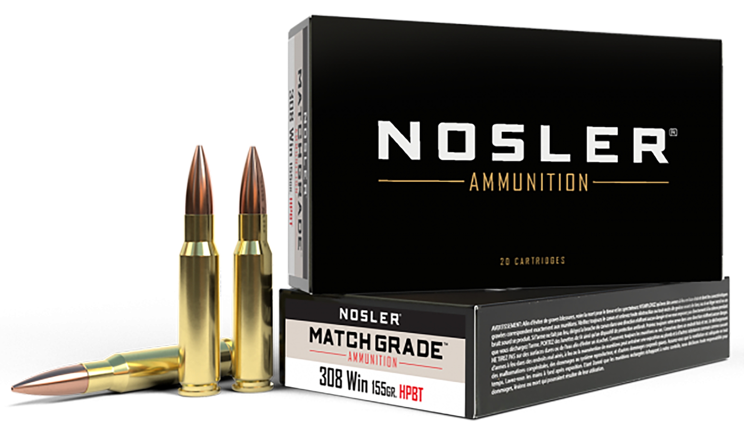 Nosler Match Grade Ammunition 308 Winchester 155 Grain Custom Competition 20RD
