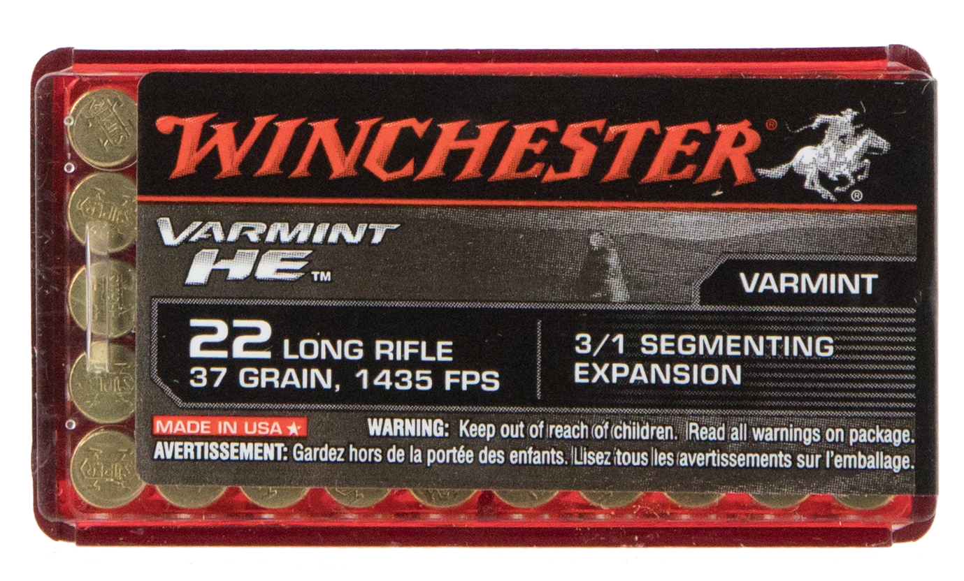 Winchester Ammo S22LRFSP Varmint HE22 LR 37 gr 3/1 Segmenting Expansion 50 Bx/20 Cs
