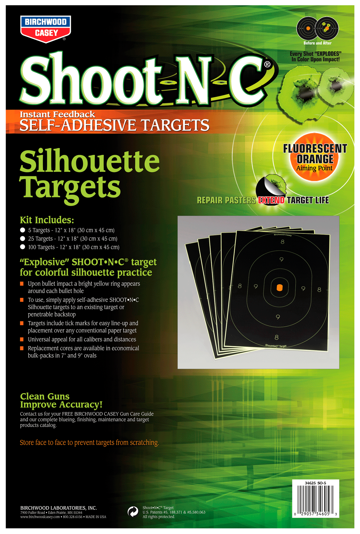 Birchwood Casey 34605 Shoot-N-CSelf-Adhesive Paper Universal Multi Color Silhouette Includes Pasters 5 Pack