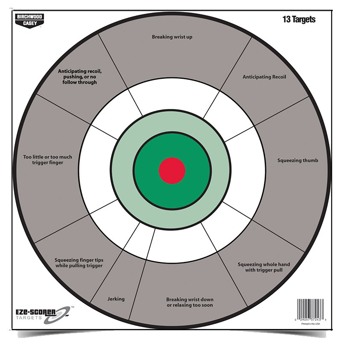 Birchwood Casey 37245 EZE-Scorer Handgun Trainer 12" Bullseye Paper Hanging Gray/White 13 Per Pkg