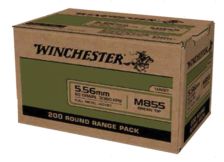 Winchester Ammo WM855200 USA M855 Green Tip 5.56x45mm NATO 62 gr 3060 fps FMJ200 Bx/4 Cs