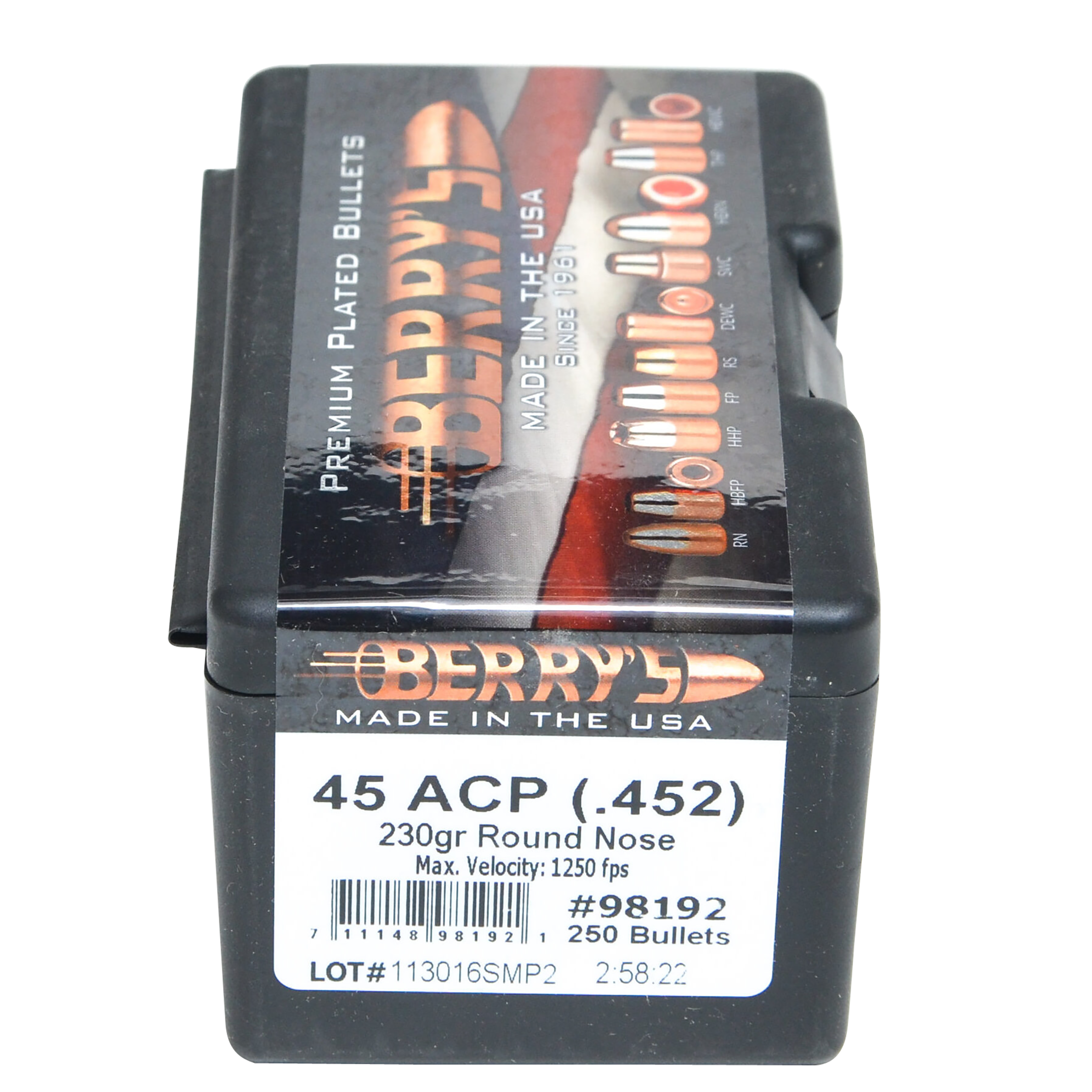 Berrys 98192 Superior Pistol45 Cal .452 230 GR Round Nose 250 Per Box