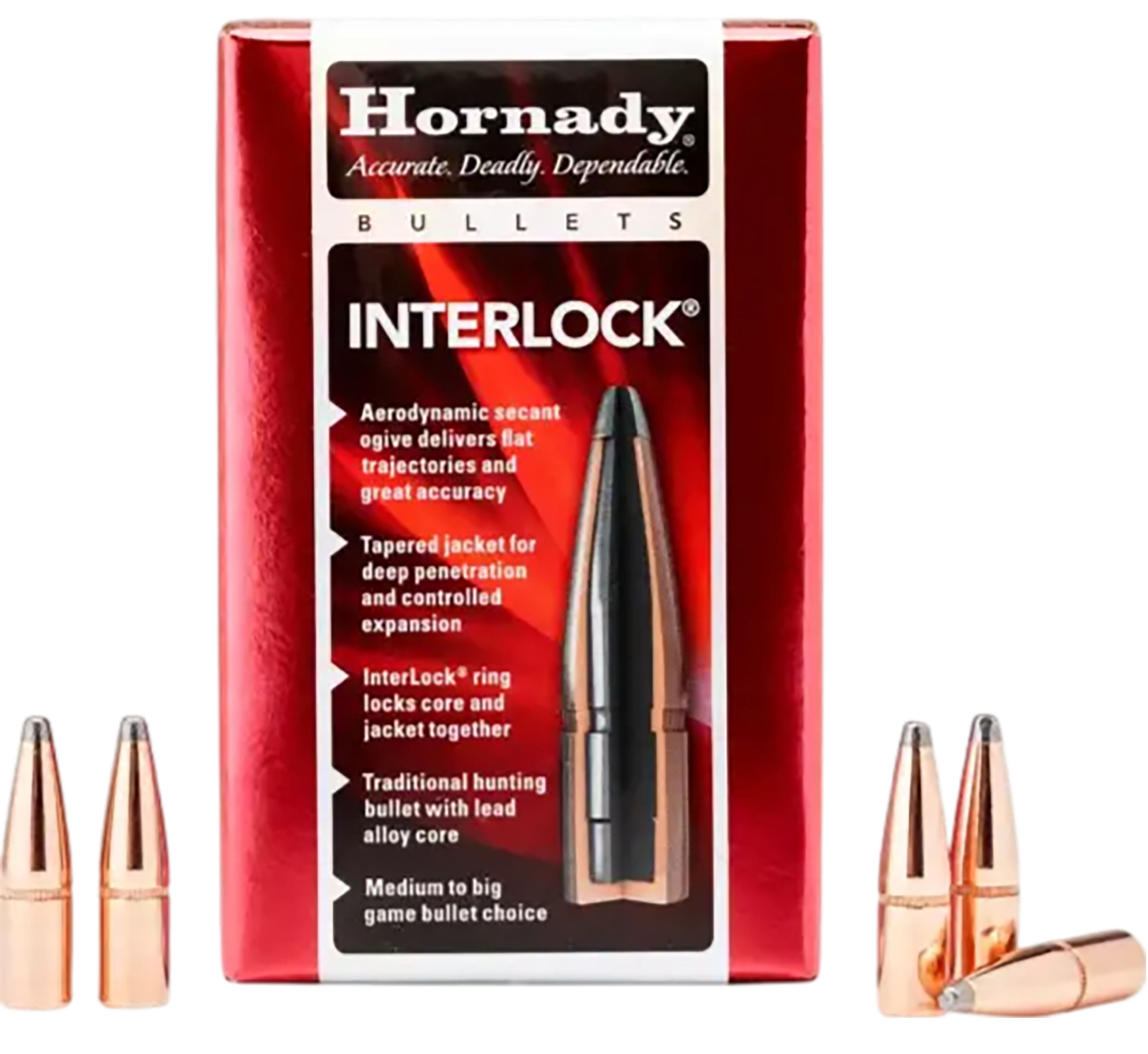Hornady InterLock Bullets 30 Caliber (308 Diameter) 220 Grain Round Nose Box of 100