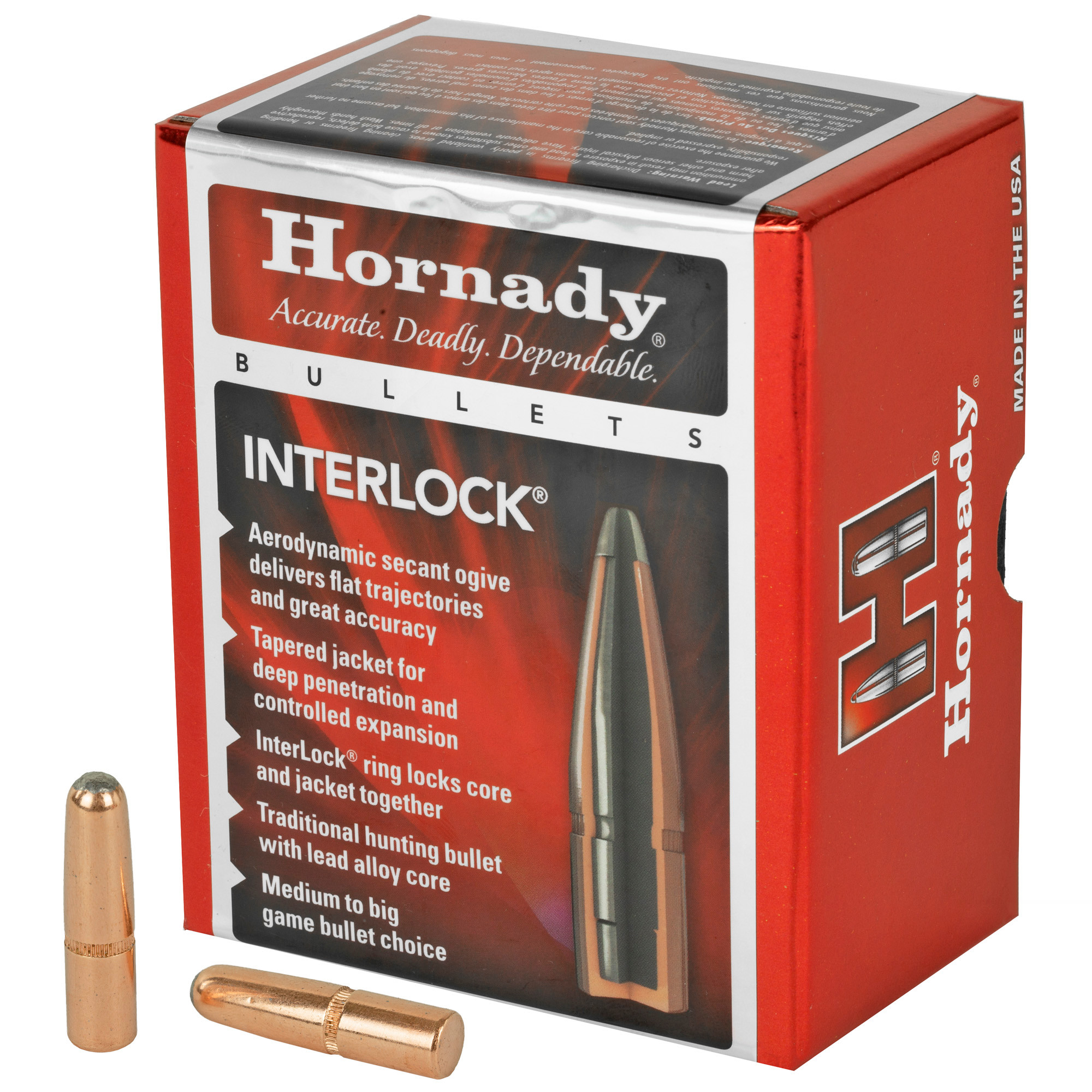 Hornady InterLock Bullets 30 Caliber (308 Diameter) 220 Grain Round Nose Box of 100