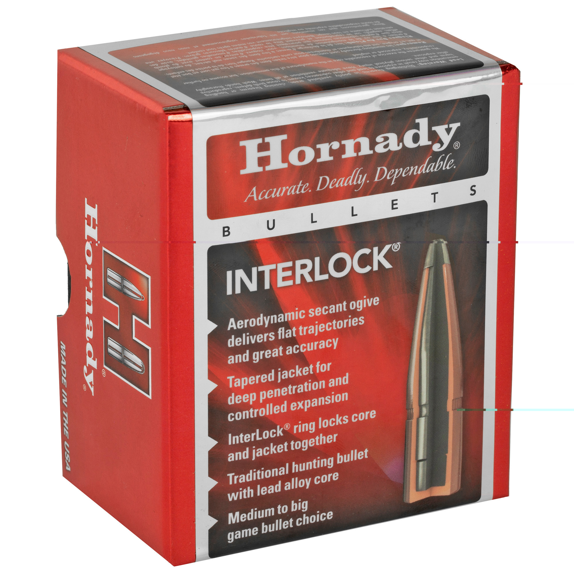 Hornady InterLock Bullets 30 Caliber (308 Diameter) 220 Grain Round Nose Box of 100