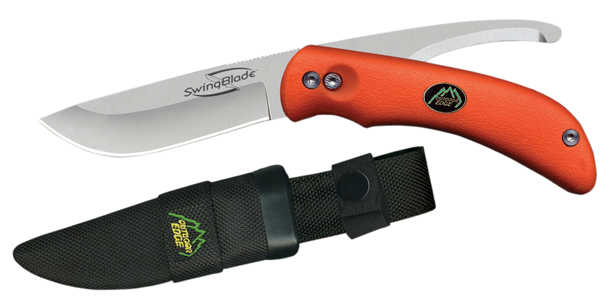 Outdoor Edge SZ20NC SwingBlade3.60"/3.20" Folding Skinning/Gutting Plain Aichi AUS8 SS Blade Blaze Orange TPR Handle