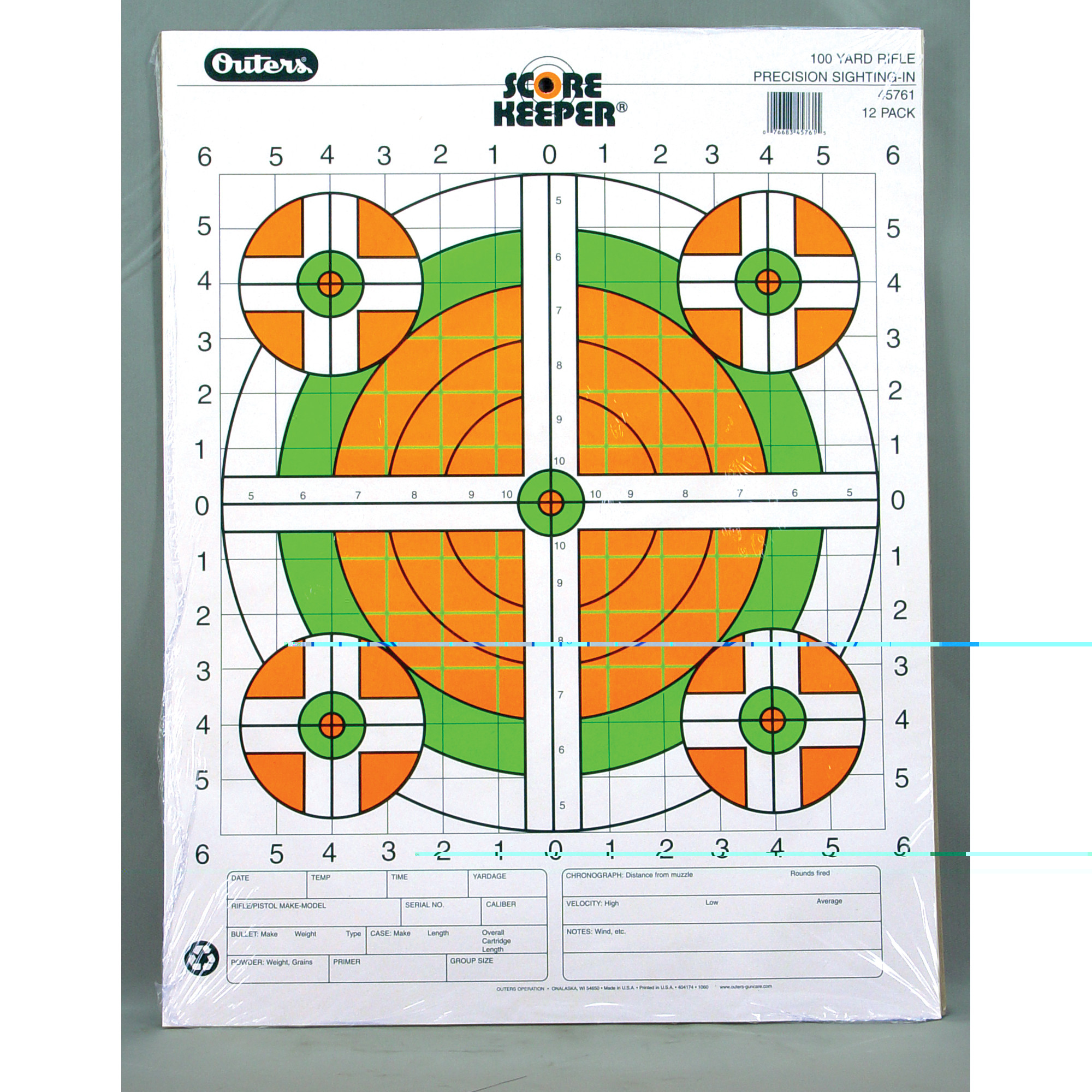Champion Targets 45761 Score KeeperBullseye Paper Hanging 100 yds Rifle 14" x 18" Green/Orange 12 PK