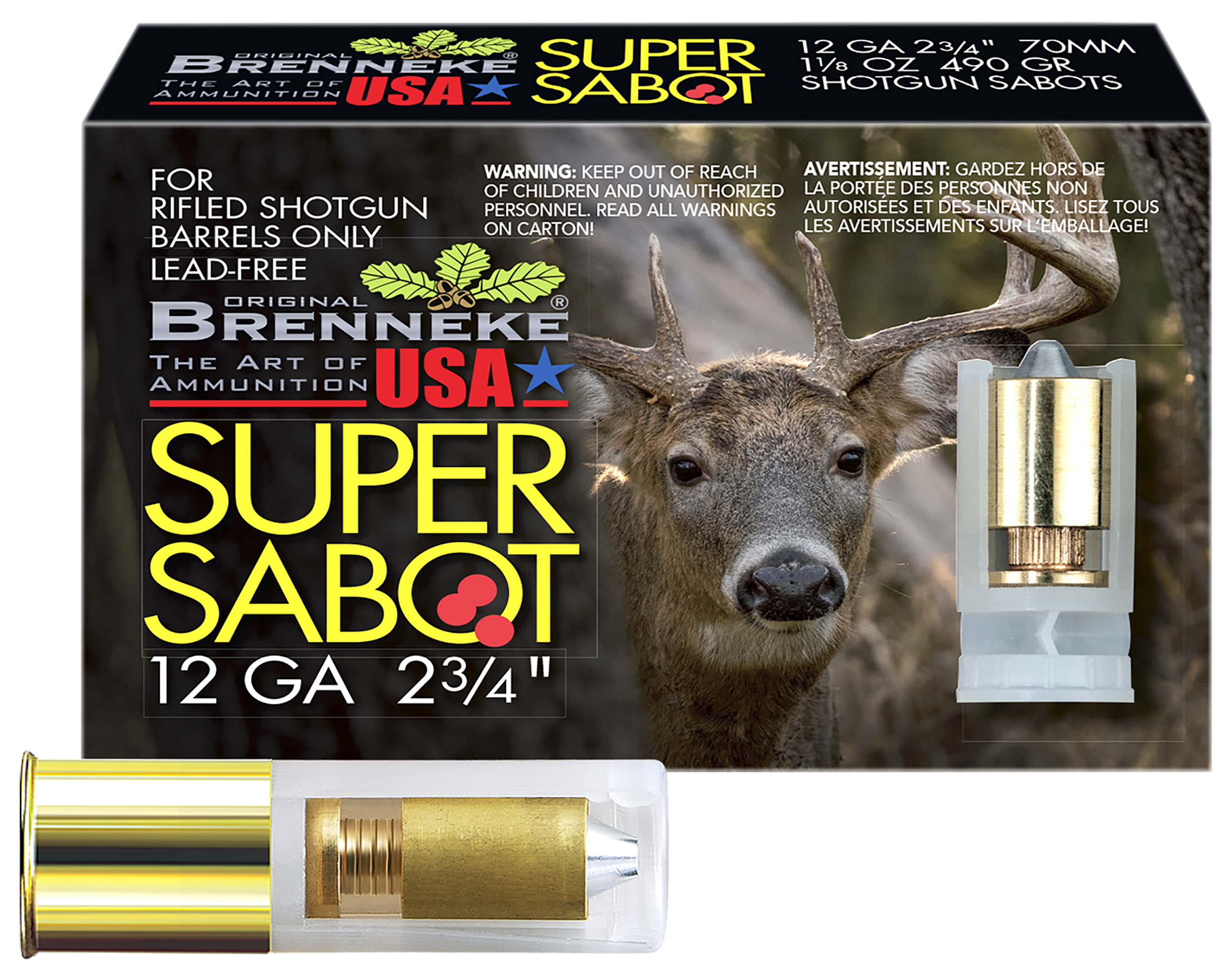 Brenneke SL122SUS SuperSabot Hunting 12 Gauge 2.75" 1 1/8 oz Sabot Slug Shot 5 Per Box/ 50 Cs