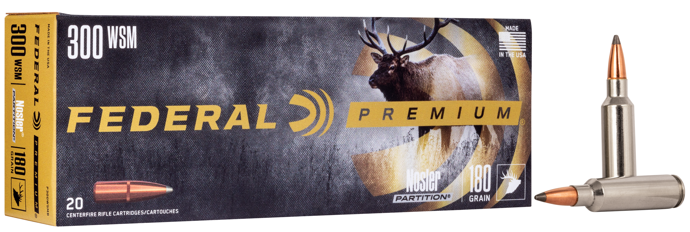 Federal Premium Ammunition 300 Winchester Short Magnum (WSM) 180 Grain Nosler Partition 20RD