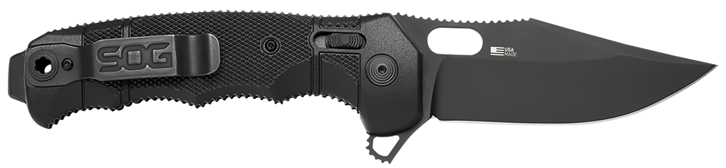 S.O.G SOG12210257 Seal XR 3.90" Folding Clip Point Plain Black Cerakote S35VN SS Blade Black/GRN Handle Includes Belt Clip