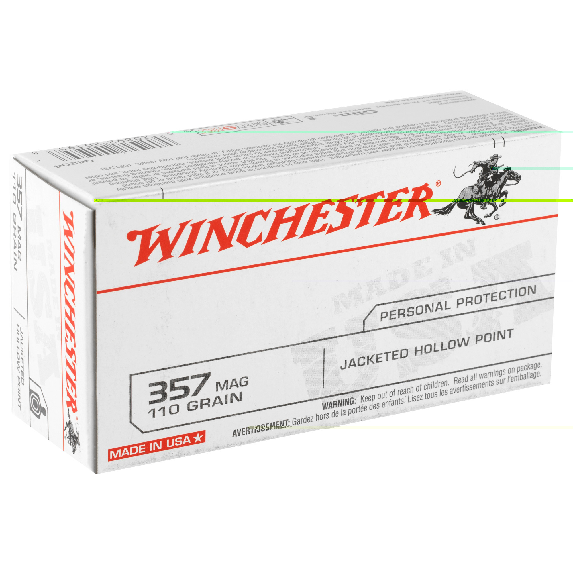 Winchester USA Ammunition 357 Magnum 110 Grain Jacketed Hollow Point Box of 50