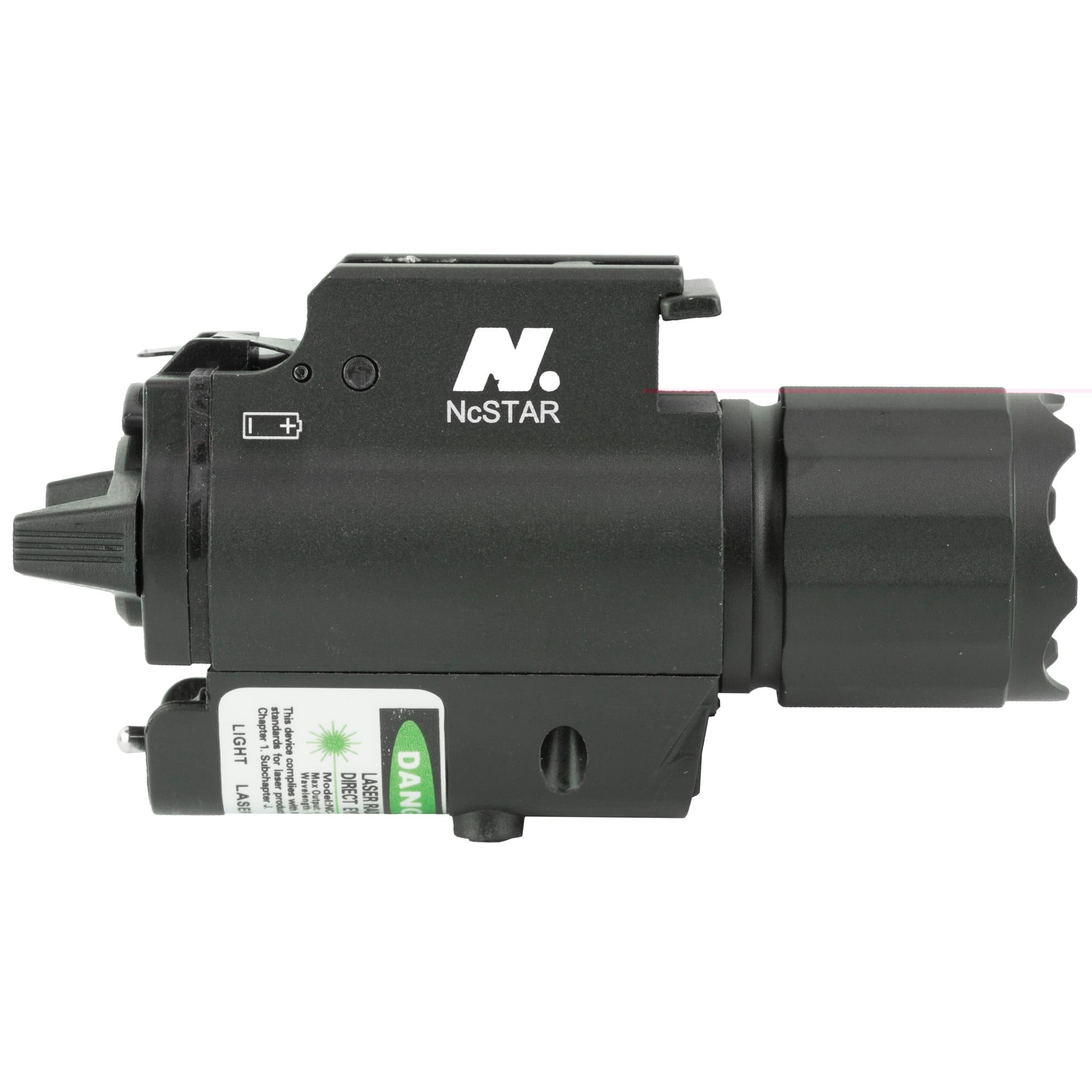 NcStar AQPFLSG 200L Laser/Flashlight For Universal w/Accessory Rail 200 Lumens/5mW Output White Cree LED Light/Green Laser QR Weaver/Picatinny Mount Black Anodized Aluminum