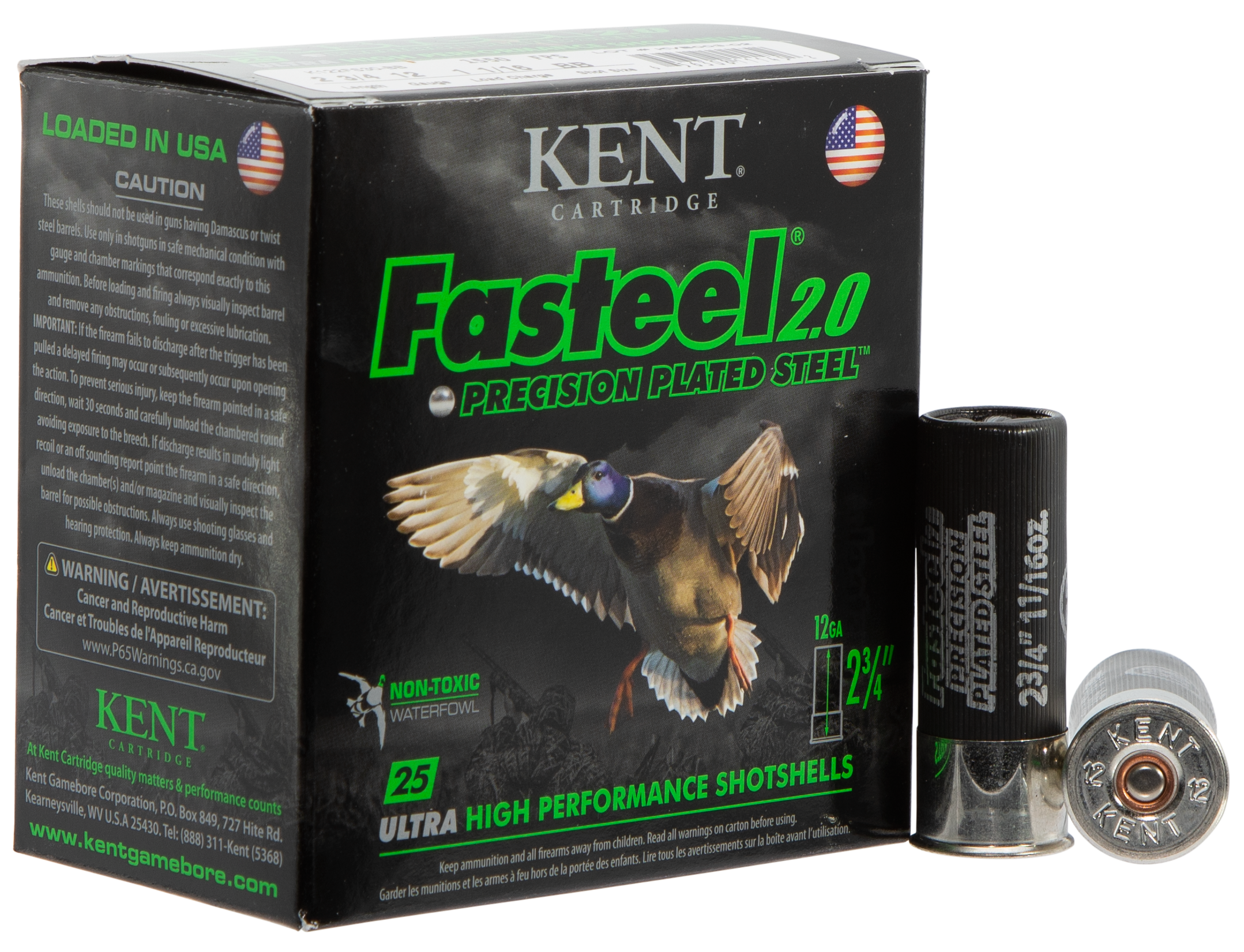 Kent Cartridge K122FS30BB Fasteel 2.0 Waterfowl 12 Gauge 2.75" 1 1/16 oz BB Shot 25 Per Box/ 10 Cs