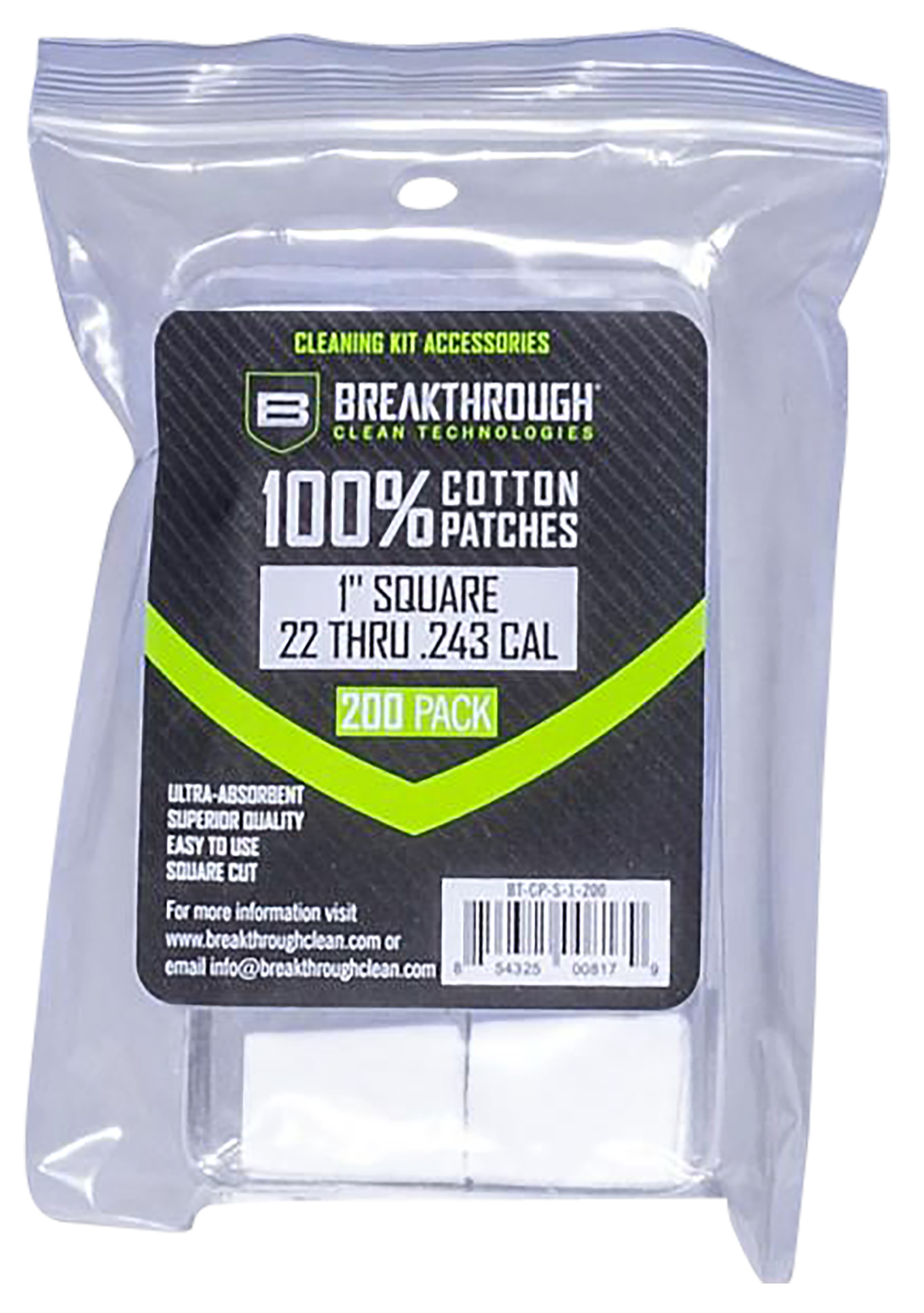 Breakthrough Clean BTCPS1200 Square Patches .22-243 Cal 200 pieces