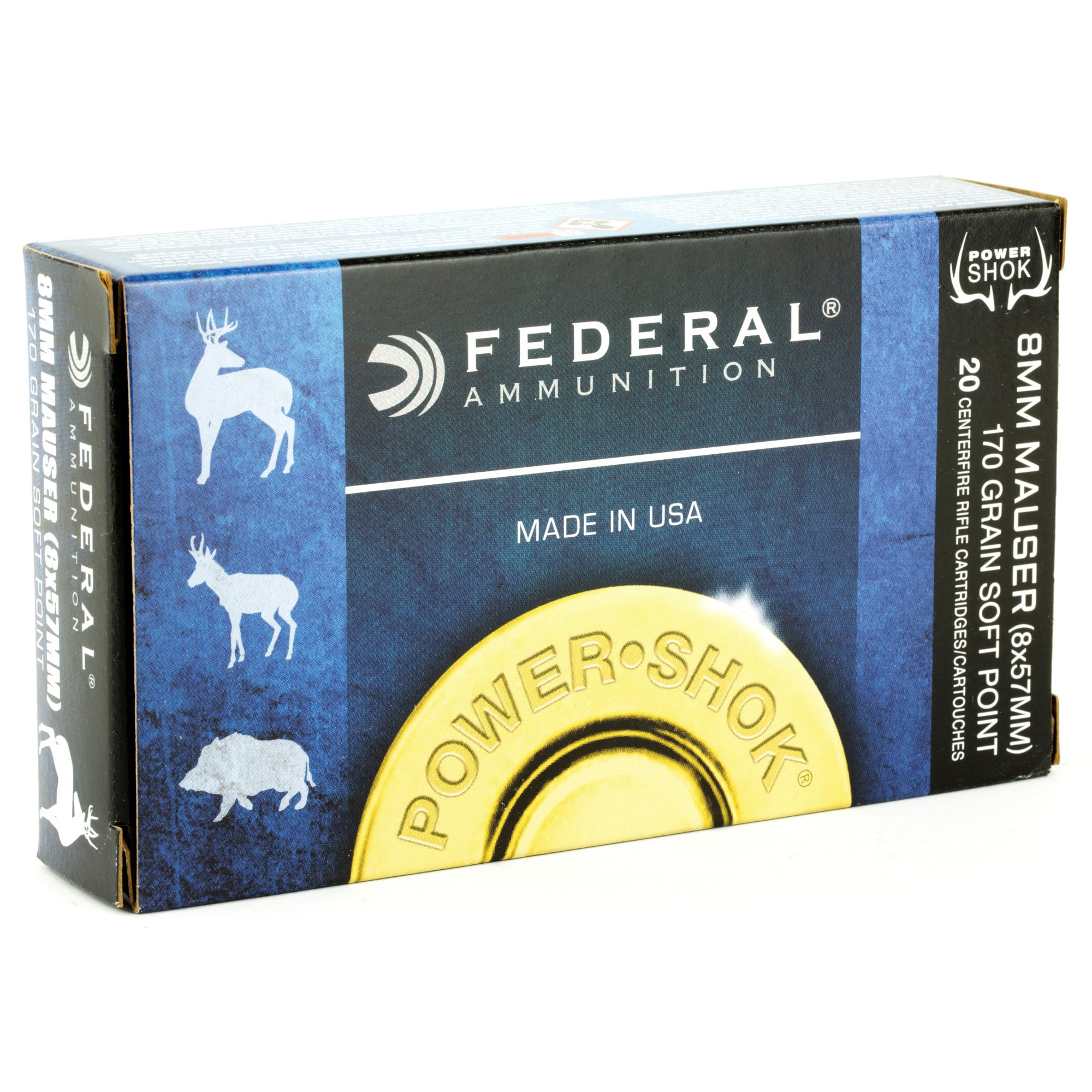 Federal Power-Shok Ammunition 8x57mm JS Mauser (8mm Mauser) 170 Grain Soft Point 20RD