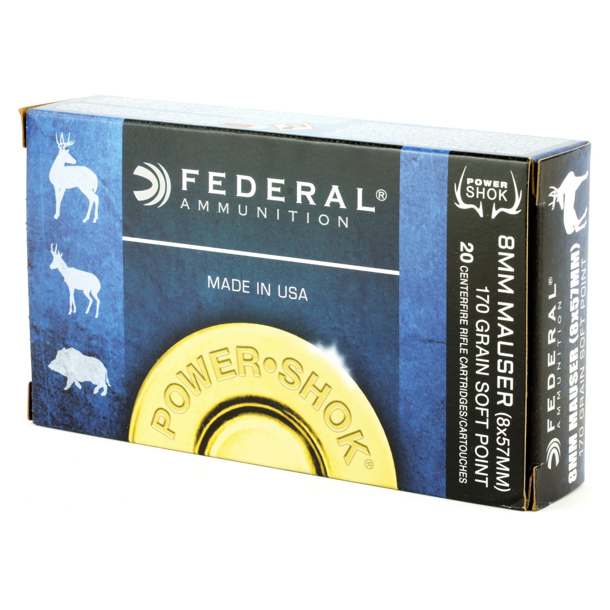 Federal Power-Shok Ammunition 8x57mm JS Mauser (8mm Mauser) 170 Grain Soft Point 20RD