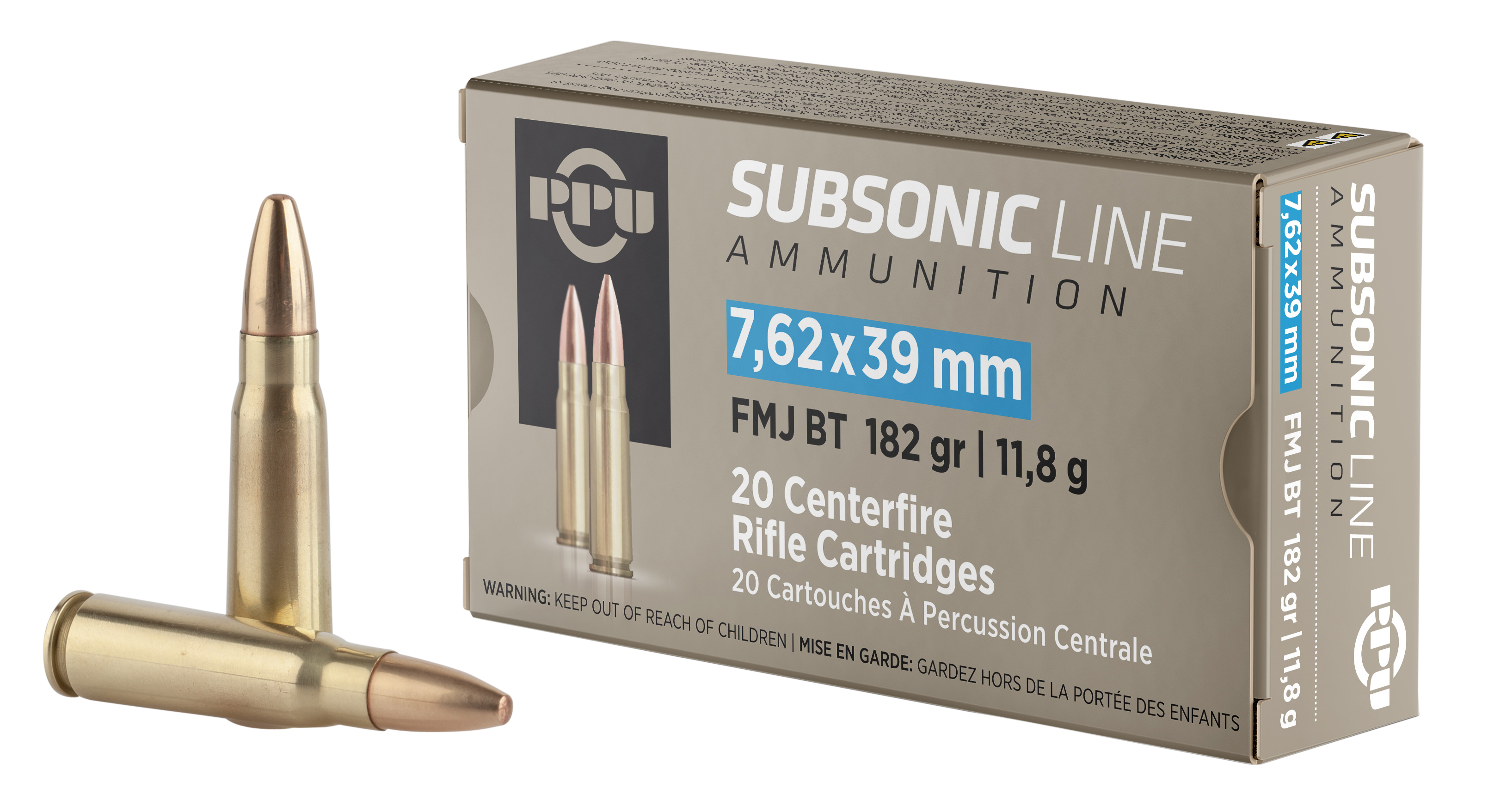 PPU PPS76239 Subsonic Rifle 7.62x39mm 182 gr Full Metal Jacket Boat-Tail (FMJBT) 20rd Bx